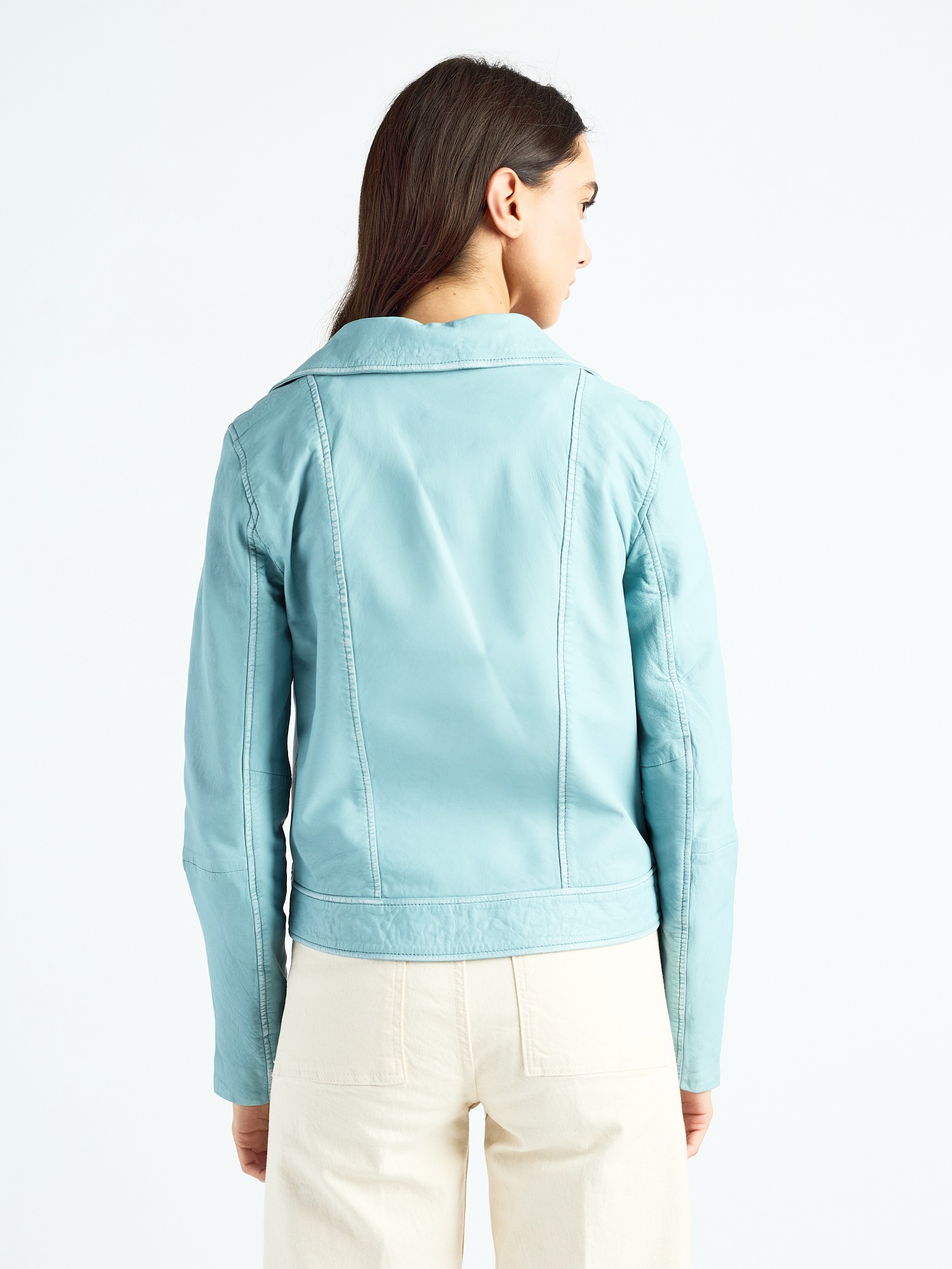MAZE 42023069 Women's Leather Biker Jacket Misty Blue L 3