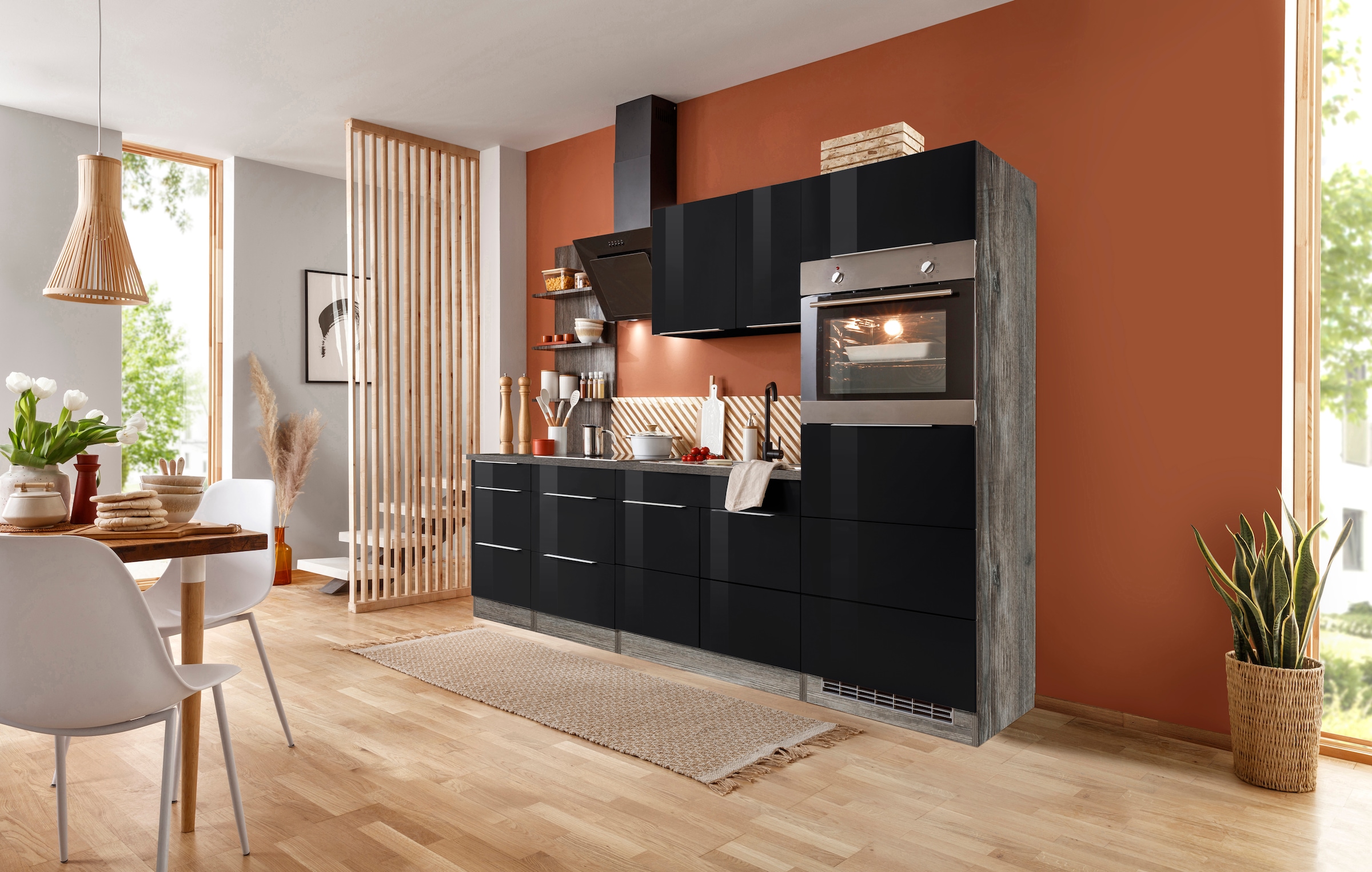 KOCHSTATION Küchenzeile »KS-Brindisi Breite 270 cm«, wahlweise mit E-Geräten und Induktion, mit MDF-Fronten und Regal