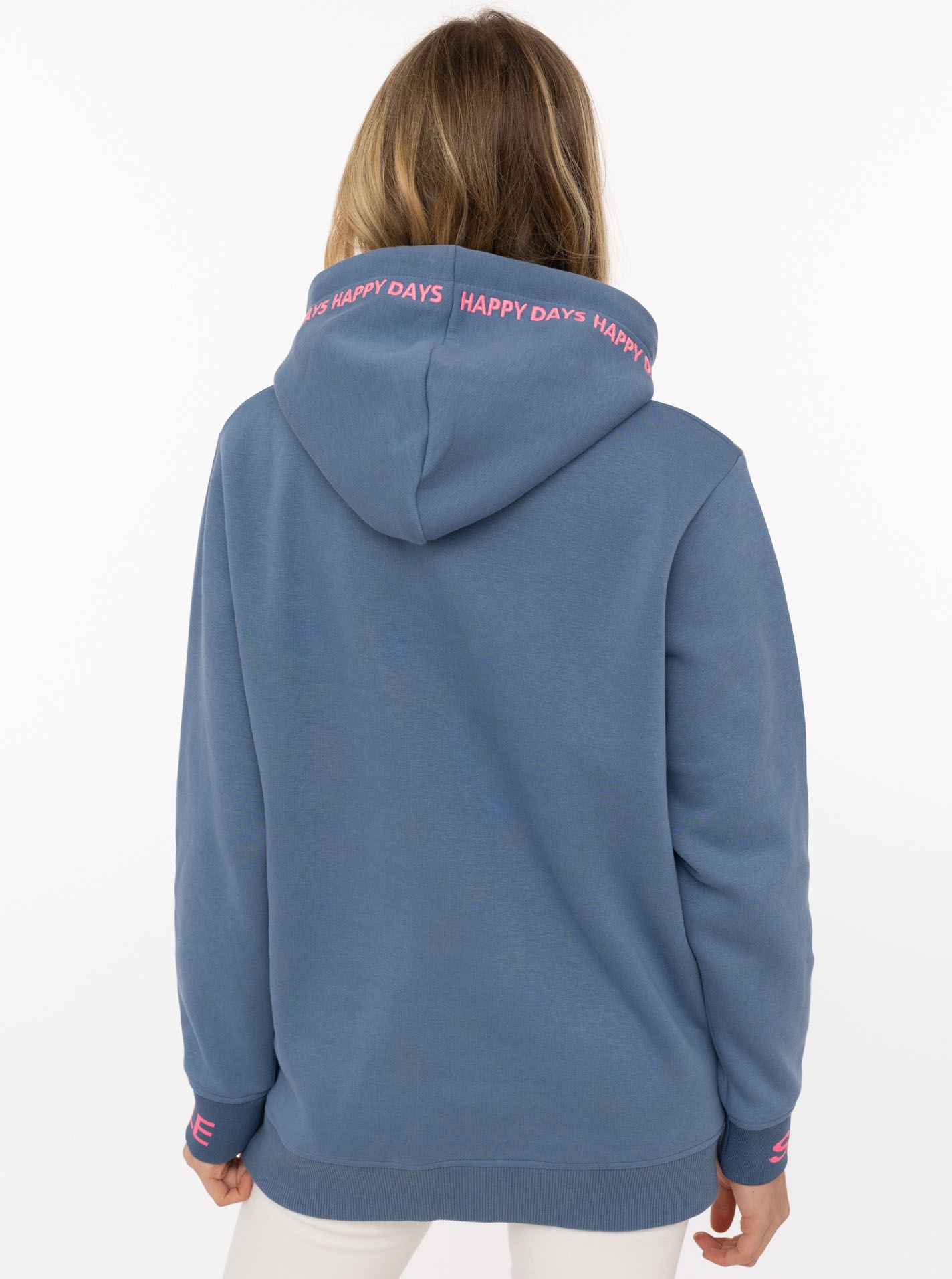 Zwillingsherz Hoodie »"Happy Days"«, gestickte pinke Details, Kapuze, Kordelzug, Tasche vorne, Rippbündchen
