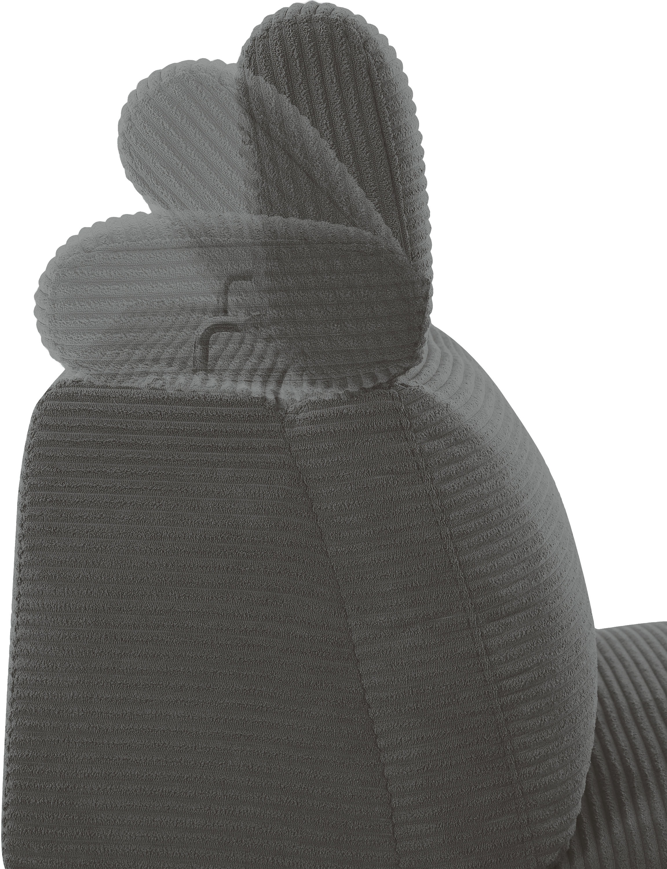 OTTO home Ecksofa »SKAANE in Cord, L-Form, 274 cm, manuelle u. elektrische Relaxfunktion,« rundes Design, Kopfteilverstellung, Federkernpolsterung