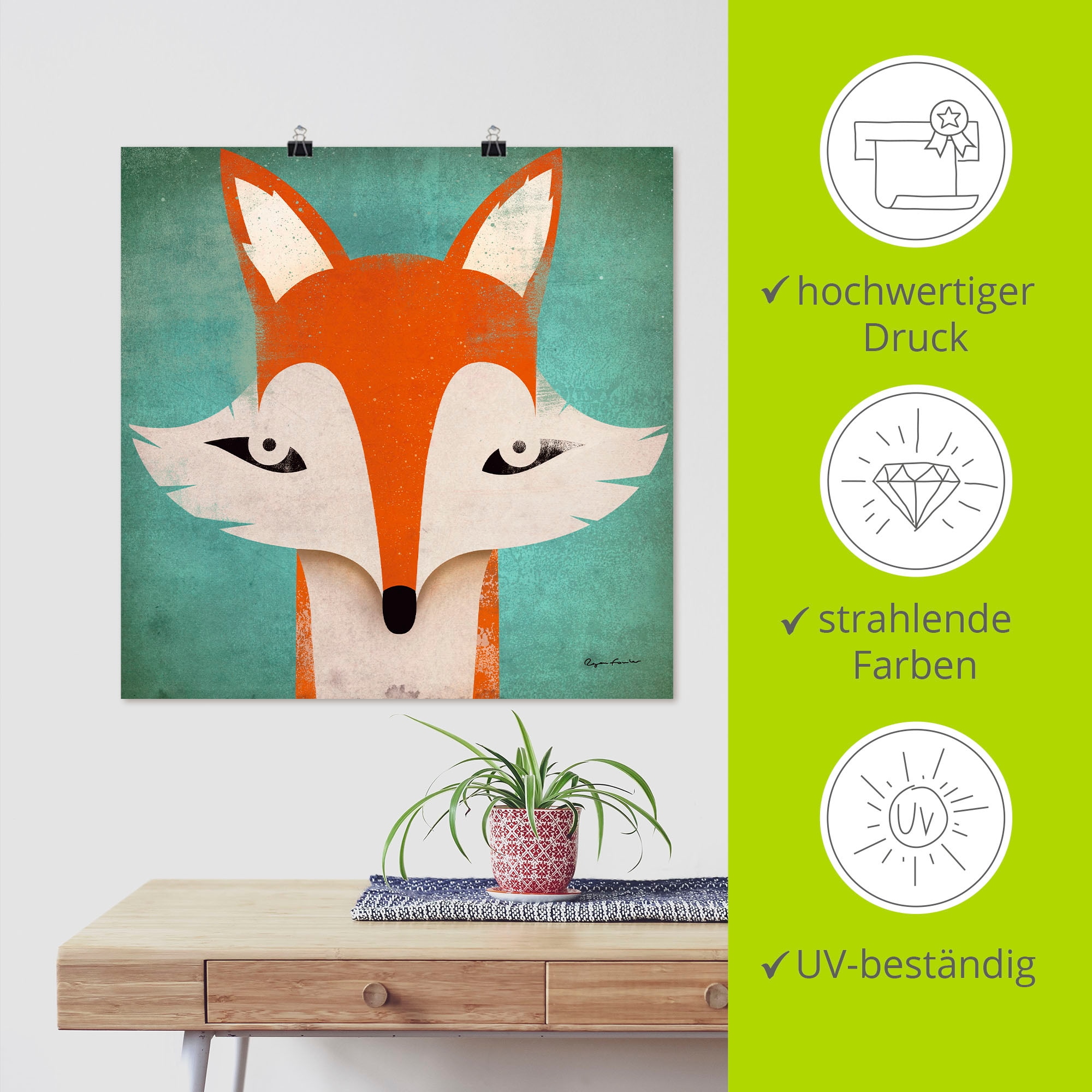 Artland Poster »Fuchs«, Tiere, (1 St.), als Leinwandbild, Wandaufkleber oder Poster in versch. Größen
