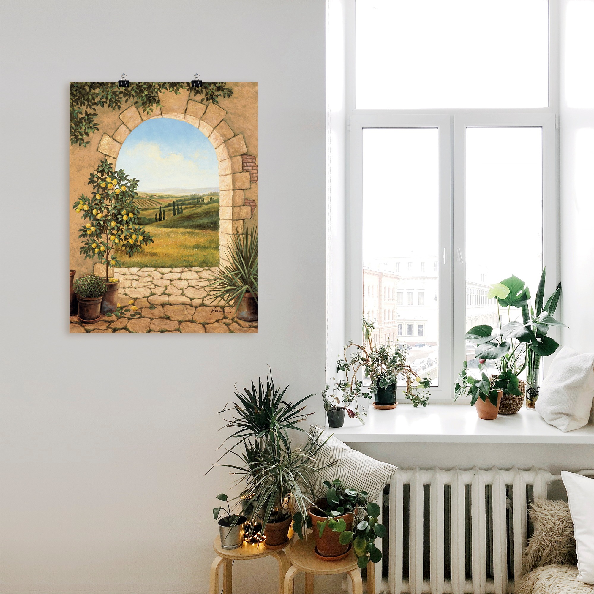 Artland Wandbild »Zitronenbaum vorm Torbogen«, Fensterblick, (1 St.), als Alubild, Outdoorbild, Leinwandbild, Poster, Wandaufkleber