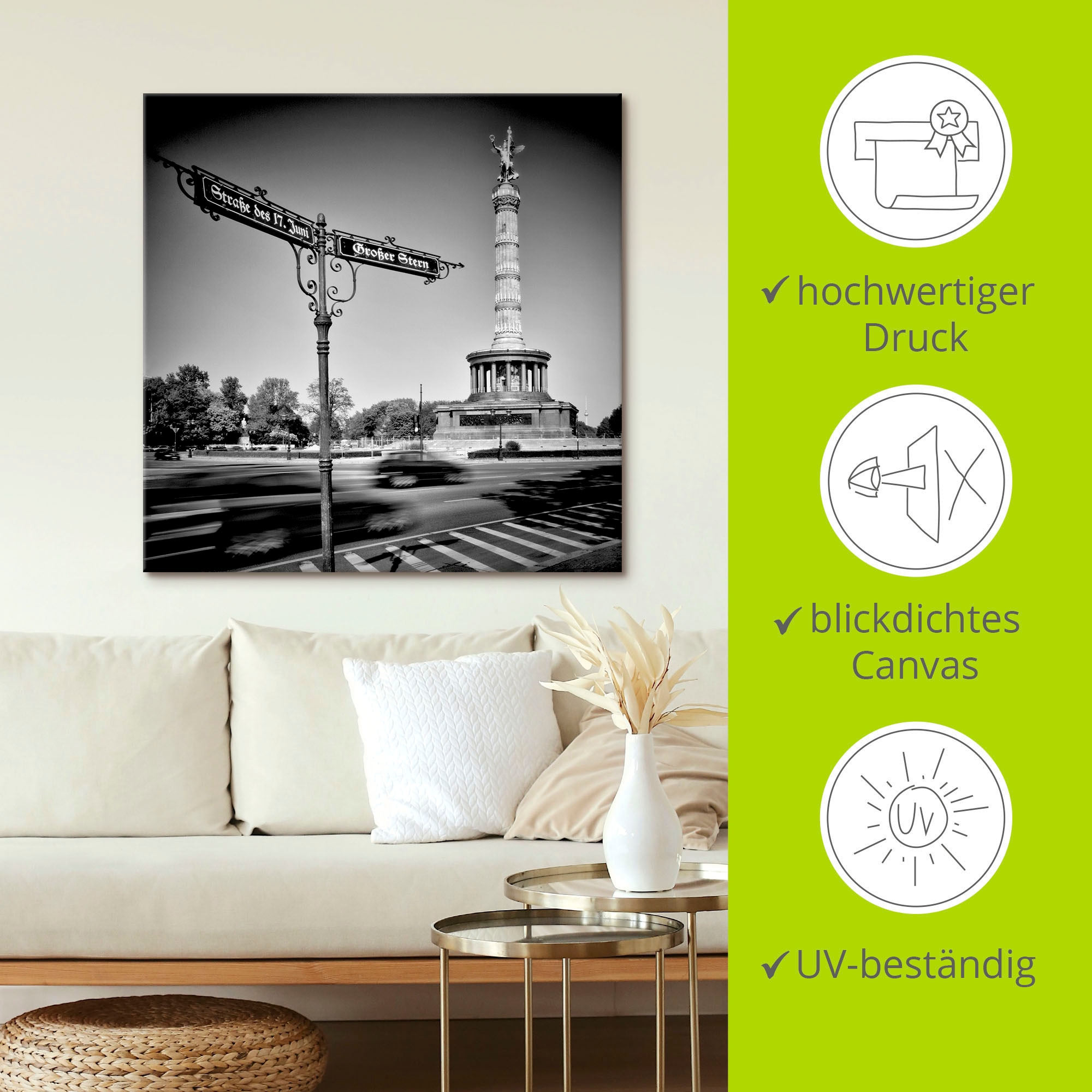 Artland Leinwandbild »Berlin Siegessäule III«, Gebäude, (1 St.), auf Keilrahmen gespannt