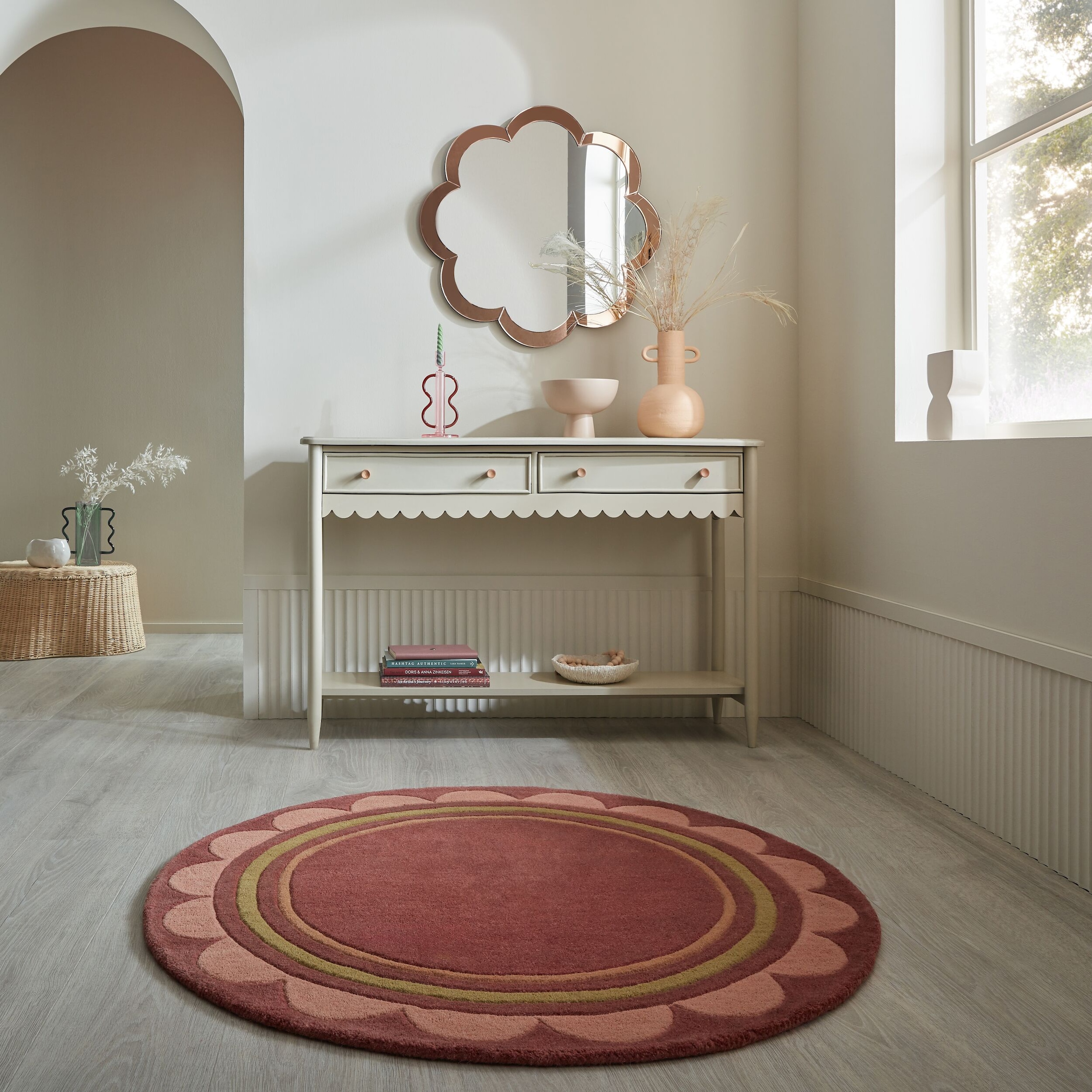 FLAIR RUGS "Lois mit Jakobsmuschelbordüre" rund 10 mm Höhe mit Jakobsmuschelbordüre