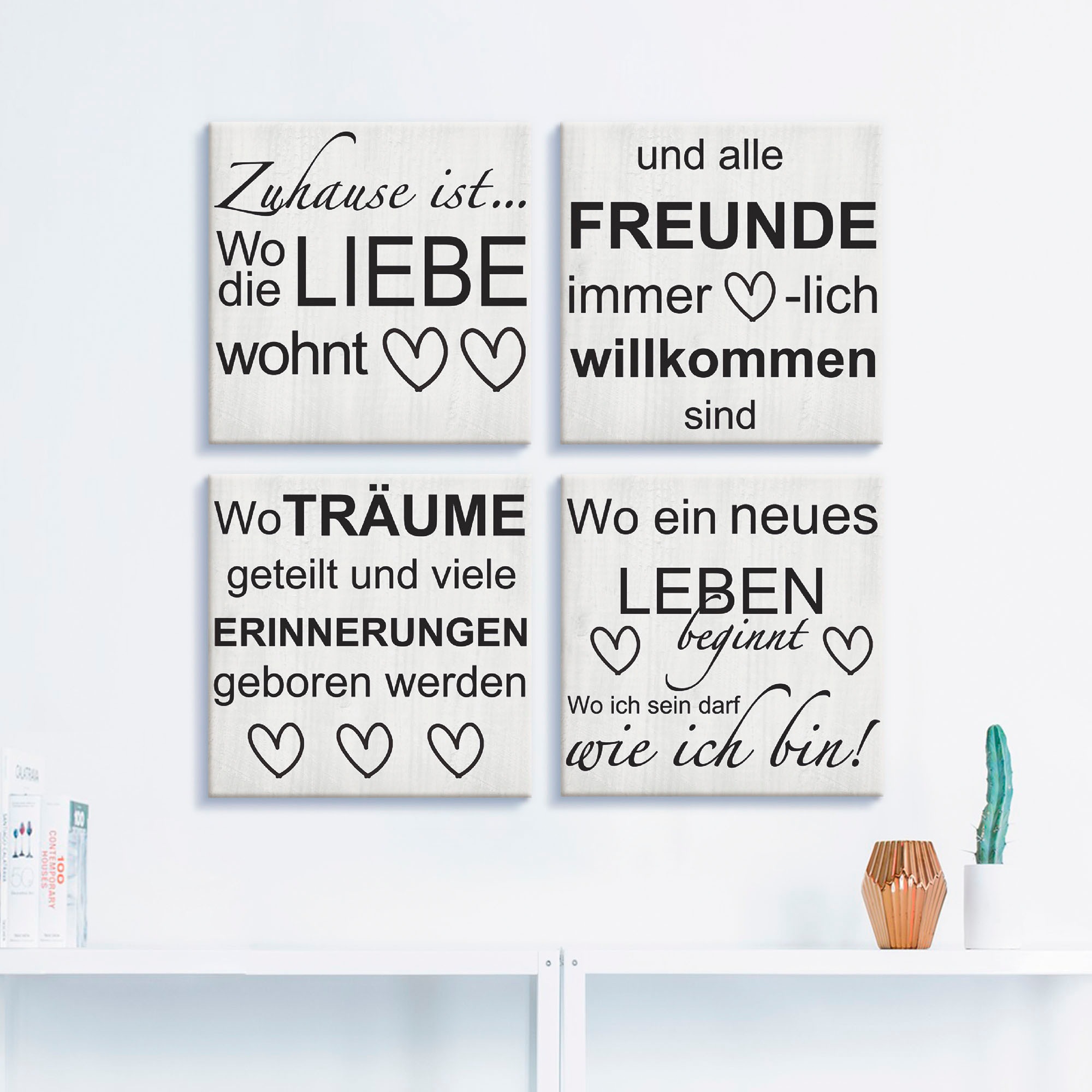 Artland Leinwandbild "Wo die Liebe wohnt 1-4" Sprüche & Texte 4 Stk. tlg. 4 günstig online kaufen