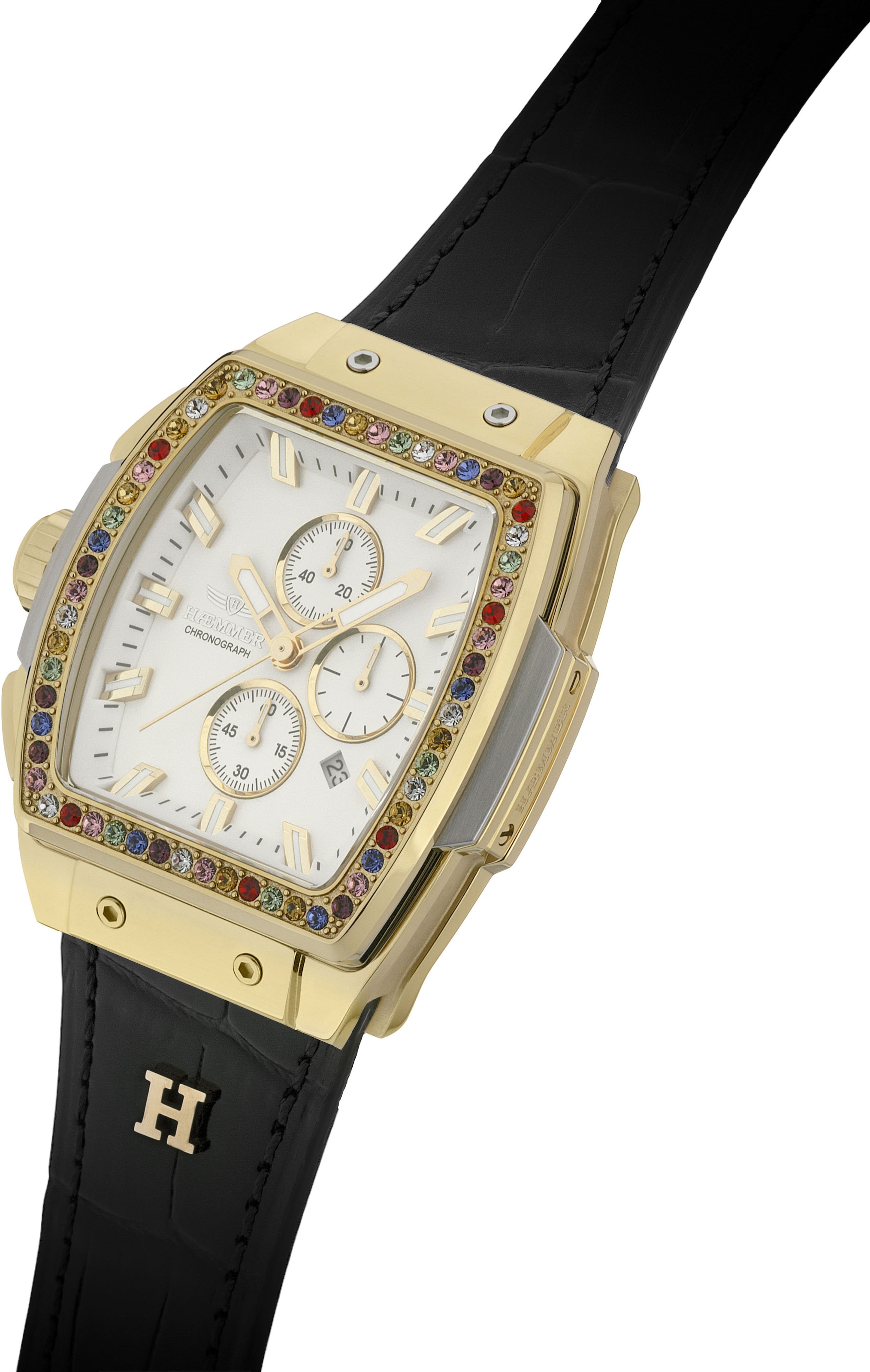 HAEMMER GERMANY Chronograph »TONNEAU«, Quarzuhr, Armbanduhr,Damenuhr,Lederarmband,digital,Datum,Stoppfunktion