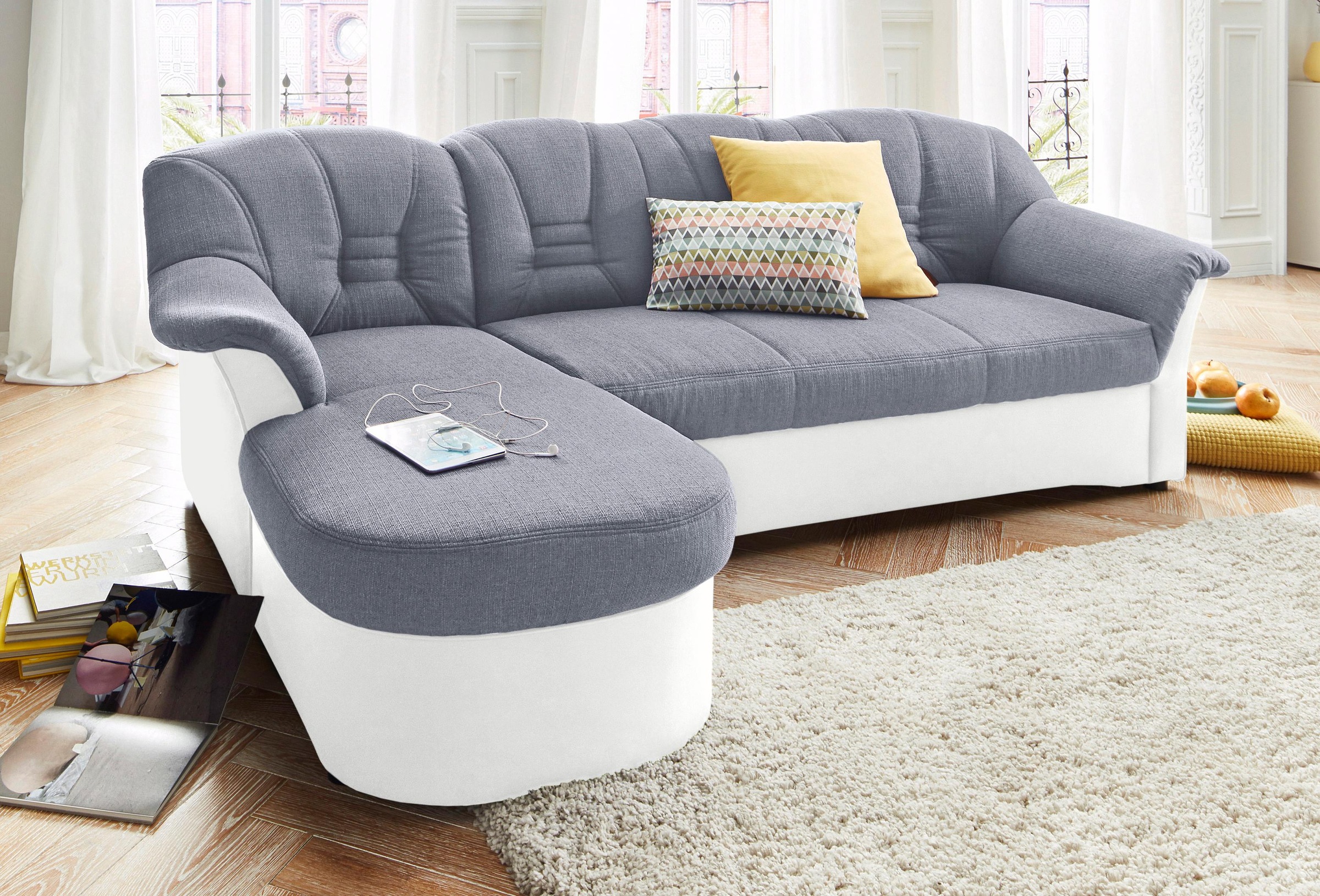 DOMO collection Ecksofa "ELVA 233x142 cm, elegante Rückensteppung, L-Form" whlw. mit Bettfunktion und Federkern