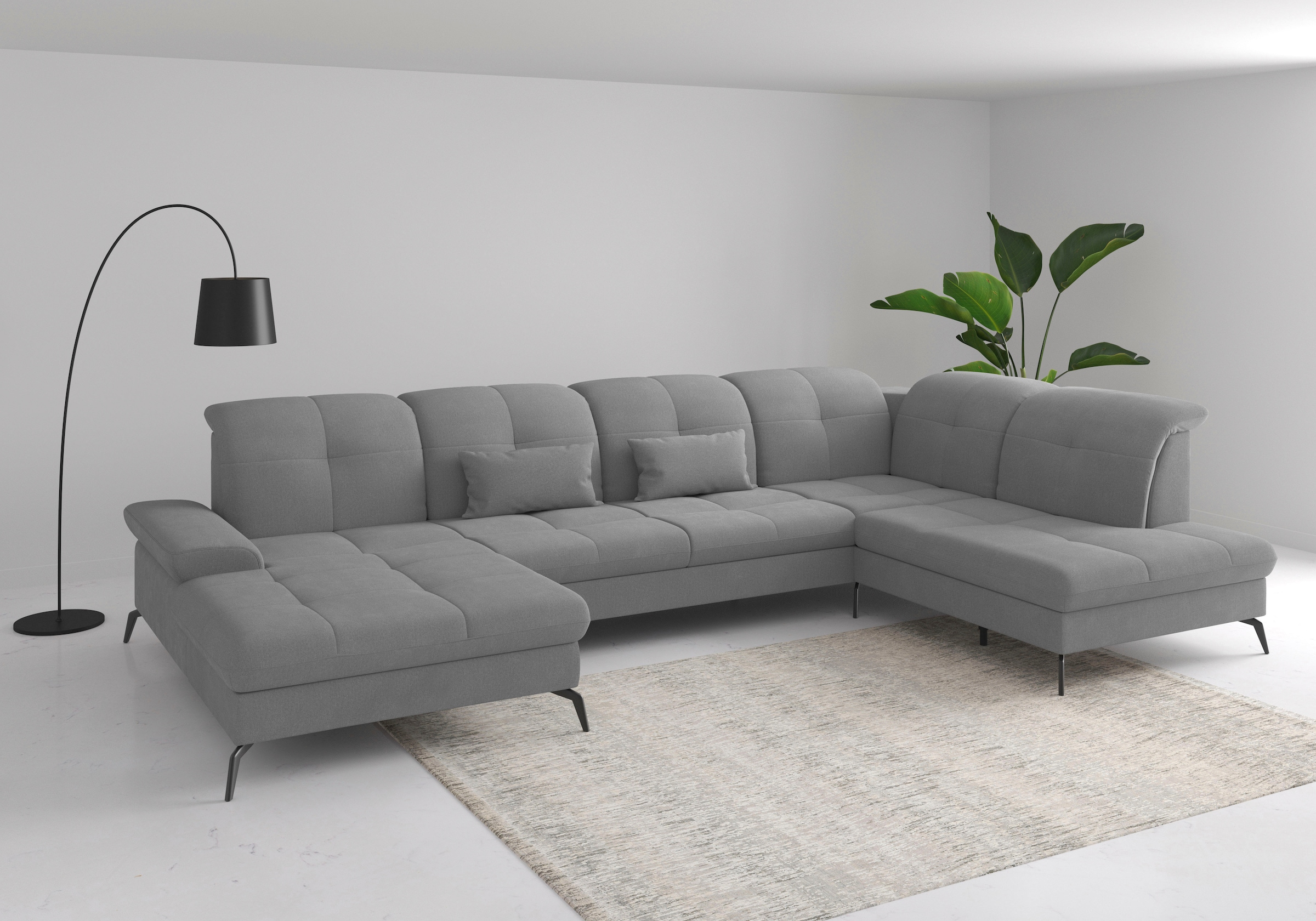 Wohnlandschaft SIT & MORE "Amica, U-Form, inkl. Sitztiefenverstellung und Armteilverstellung", grau, B:357cm H:90cm T:231cm, 100% Polyester, Sofas, Wohnlandschaft, wahlweise mit Kopfteilverstellung, Bettfunktion und Bettkasten 4
