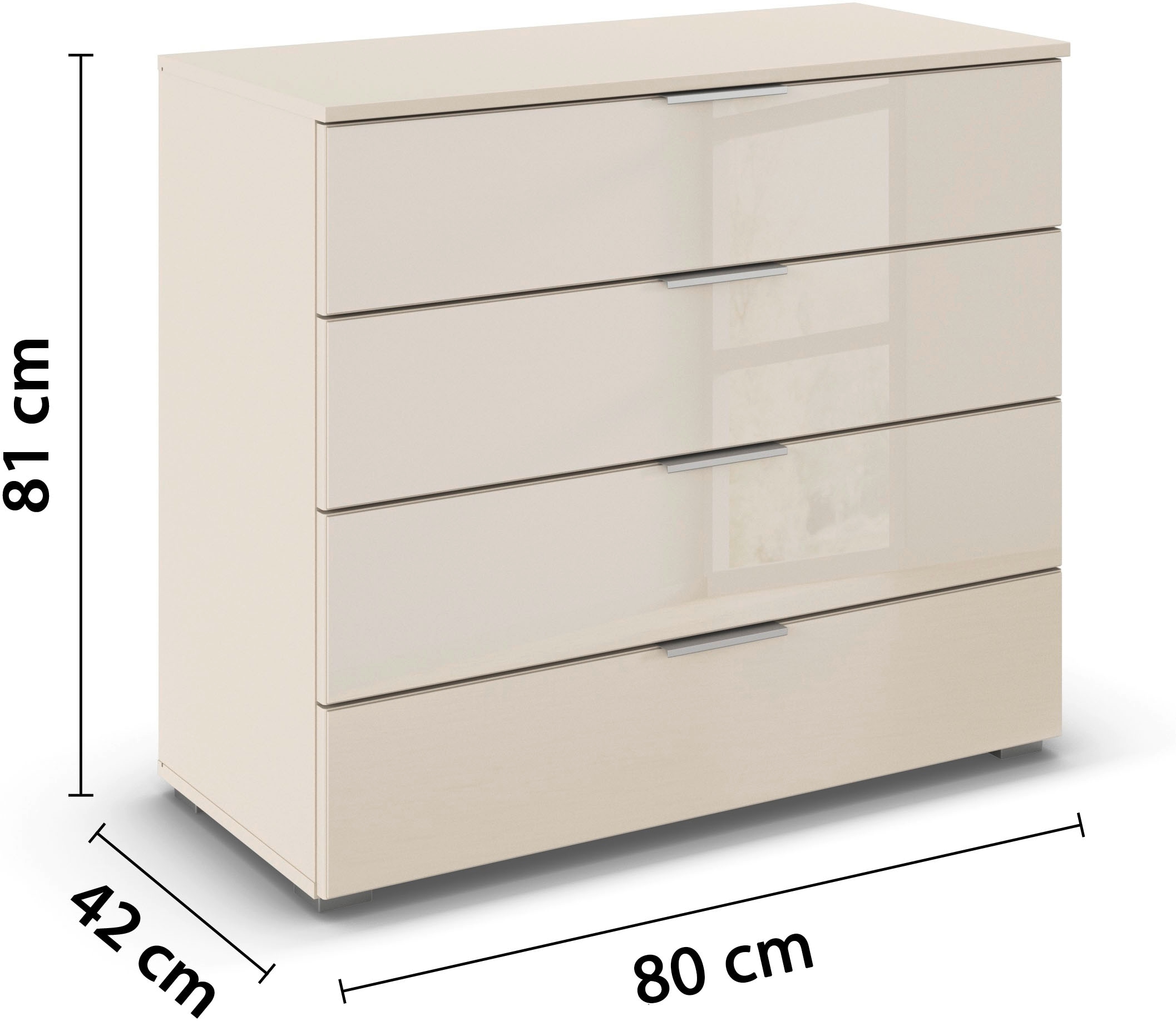 rauch Schubkastenkommode »Sideboard Schubladenkommode Schubladenkommode AGORDO mit Glasfront«, (in zwei Griff-Farben, Breite 80 cm inkl. Soft-Close-Funktion), vier große und geräumige Schubladen mit viel Stauraum MADE IN GERMANY
