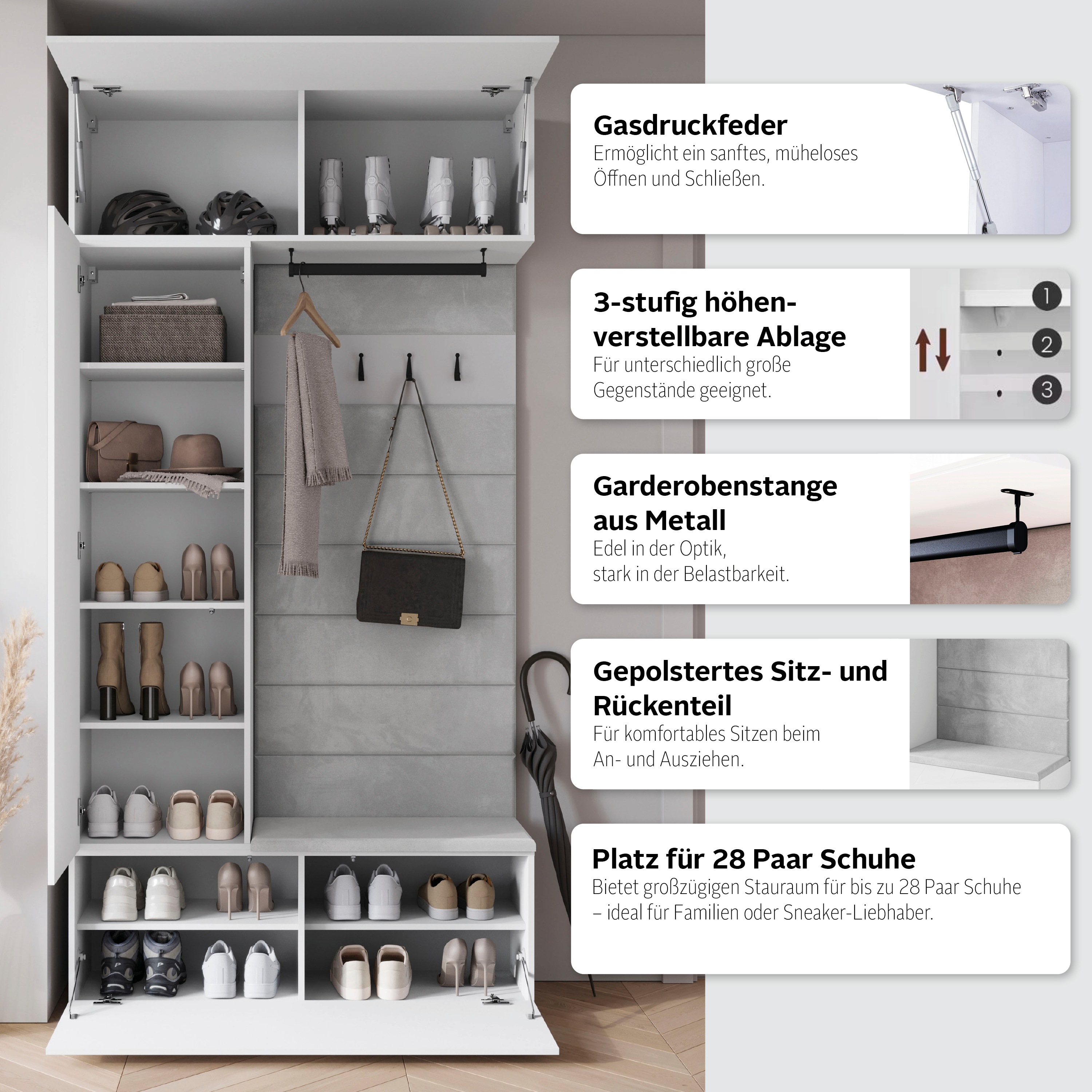 Thumbnail - INOSIGN Garderoben-Set "TEJO", (Komplett-Set, 1 St.), Mit Spiegel, gepolsterte Sitzbank, Türanschlag links/rechts wechse...