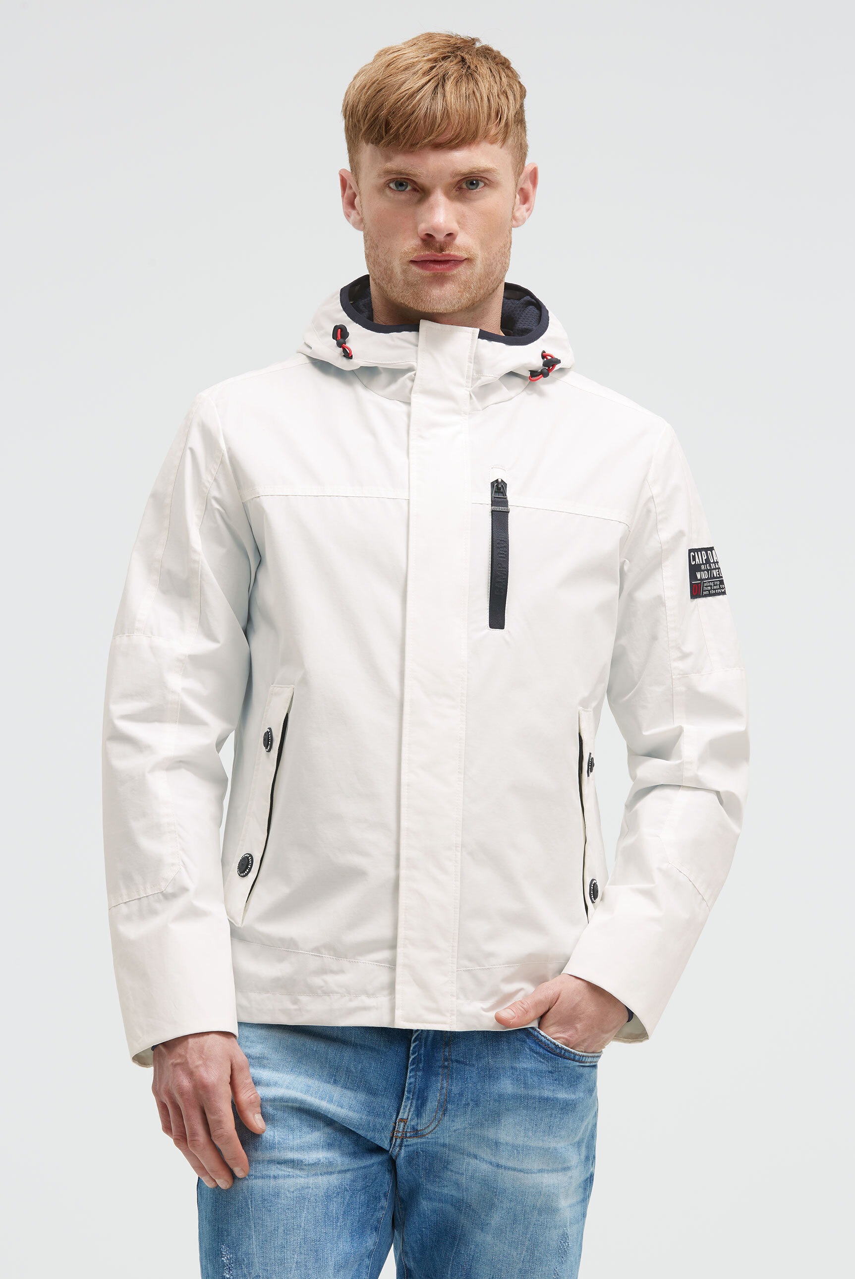 Outdoorjacke CAMP DAVID, Herren, Gr. S, weiß, Web, Material Oberstoff: 55% Baumwolle, 45% Polyamid, Futter Ärmel: 100% Polyamid, Futter Rumpf: 100% Polyester, unifarben, regular fit normal, eingesetzt Windstopperbündchen, Jacken Outdoorjacke, mit verstell