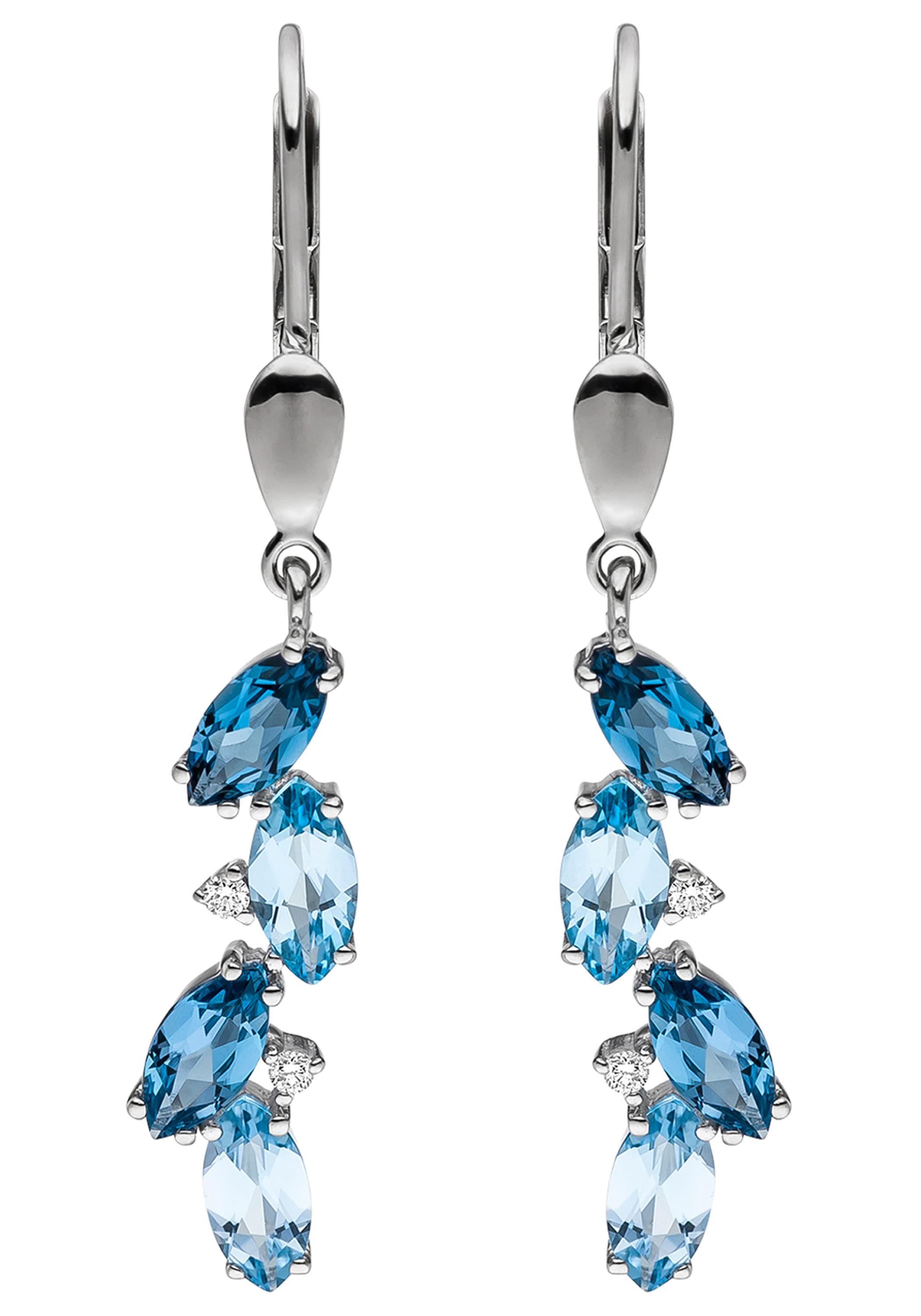 JOBO Paar Ohrhänger 585 Weißgold mit 4 Diamanten und Blautopas