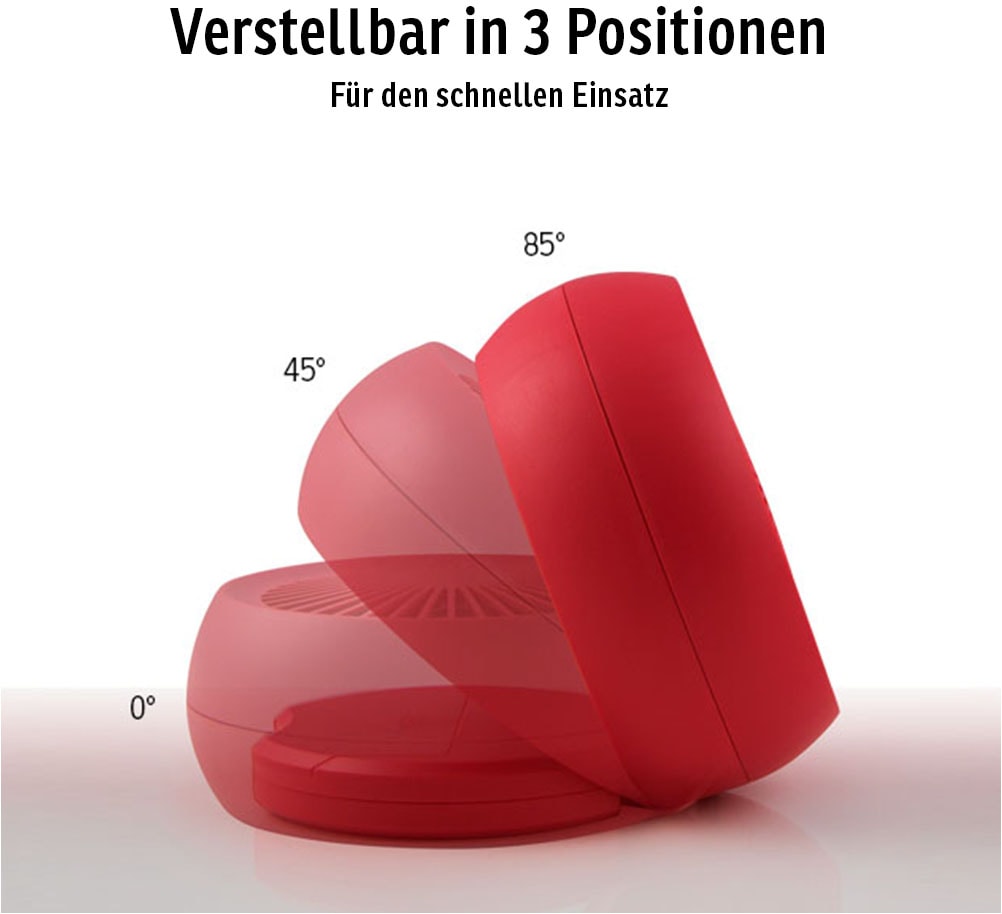 Sonnenkönig Tischventilator »Dinky rot, Leistung 4x 4.5 AA, USB, Trafostecker oder Batterien«, 3 Stufen, LED Lampe, geringer Energieverbrauch