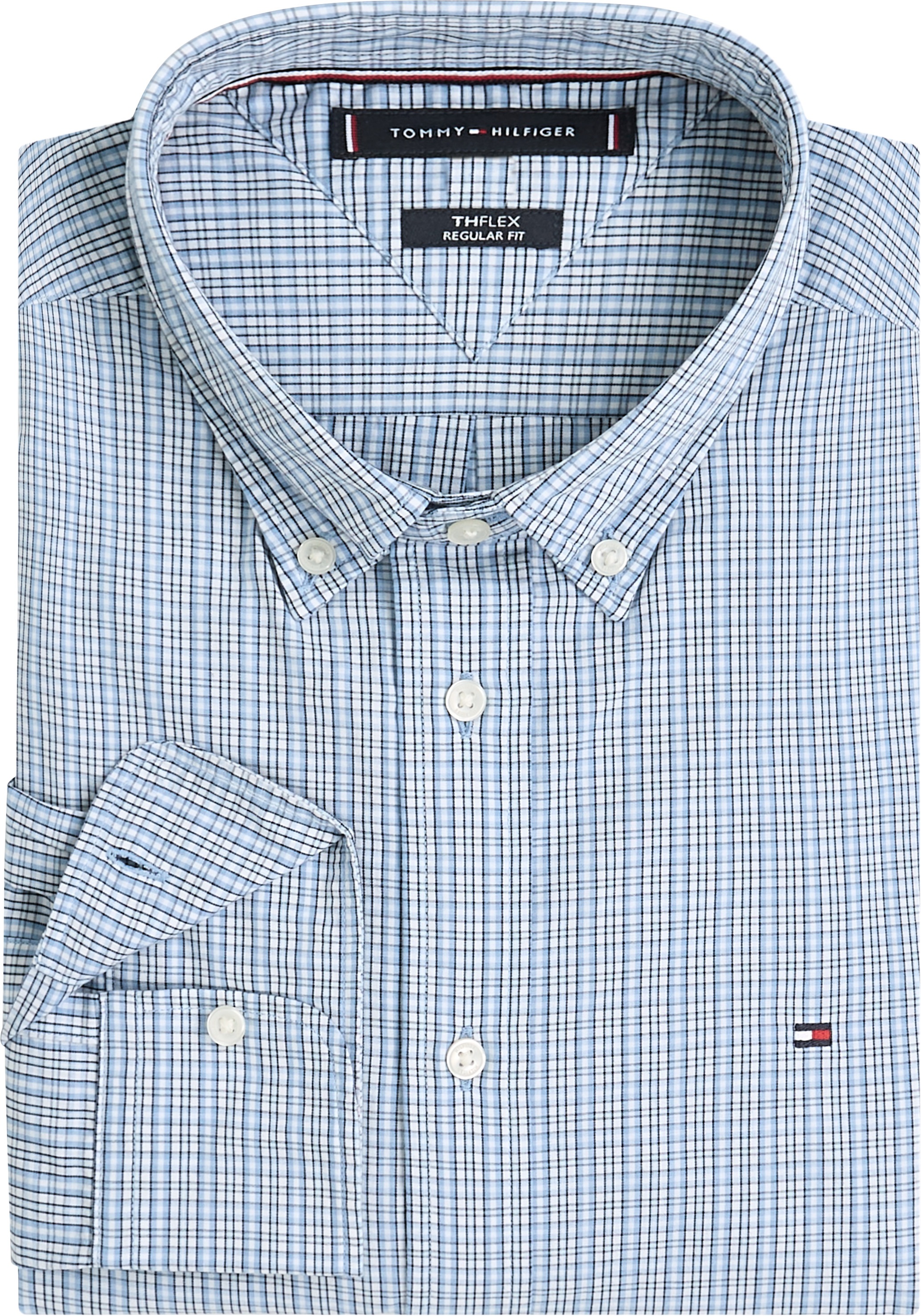 Tommy Hilfiger Langarmhemd »FLEX POPLIN SMALL TARTAN SHIRT«, regular fit, kleinkariert, Button-down-Kragen