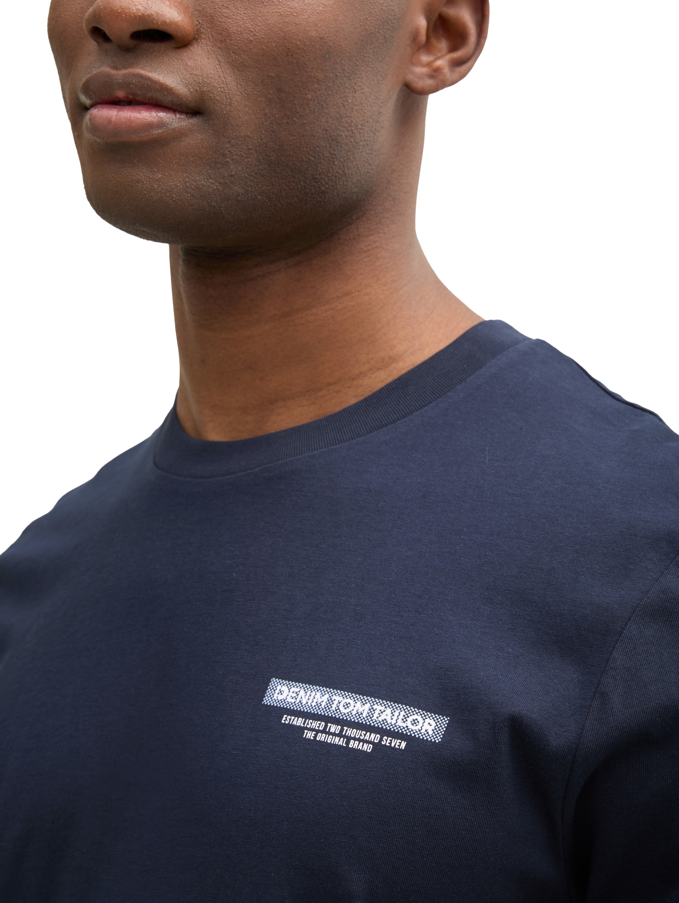 Rundhalsshirt TOM TAILOR DENIM, Damen, Gr. XXL, blau (nautical navy), Single Jersey, Obermaterial: 100% Baumwolle, unifarben, regular fit taillenbedeckt, Rundhals, Shirts Rundhalsshirt, mit verschiedenen Logo Prints 2
