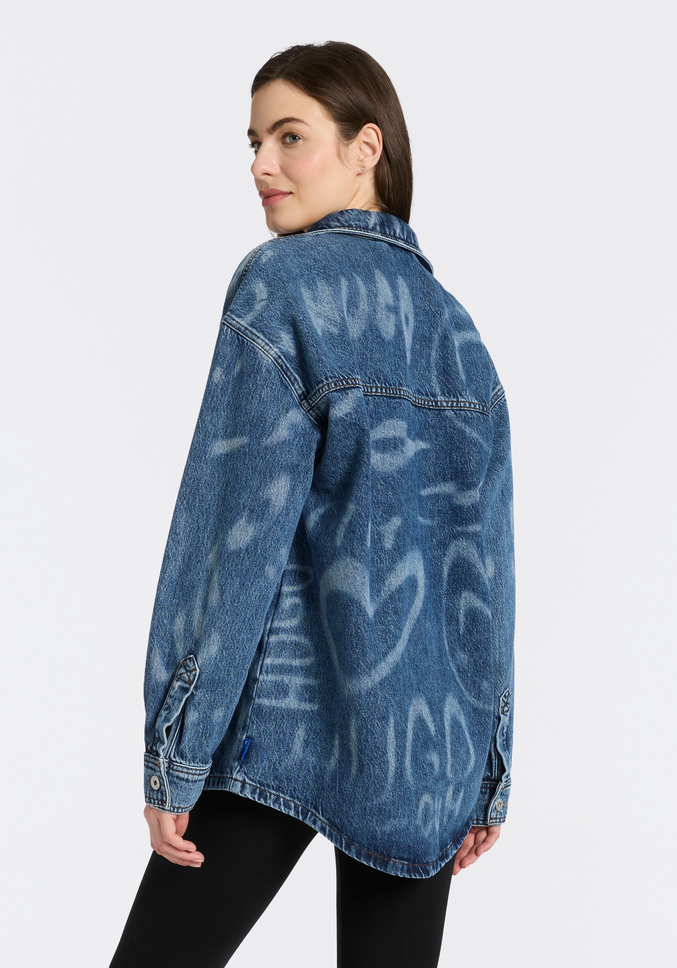 HUGO Blue Hemdbluse "Garesa" Denim mit Laserprint, Oversized Fit günstig online kaufen