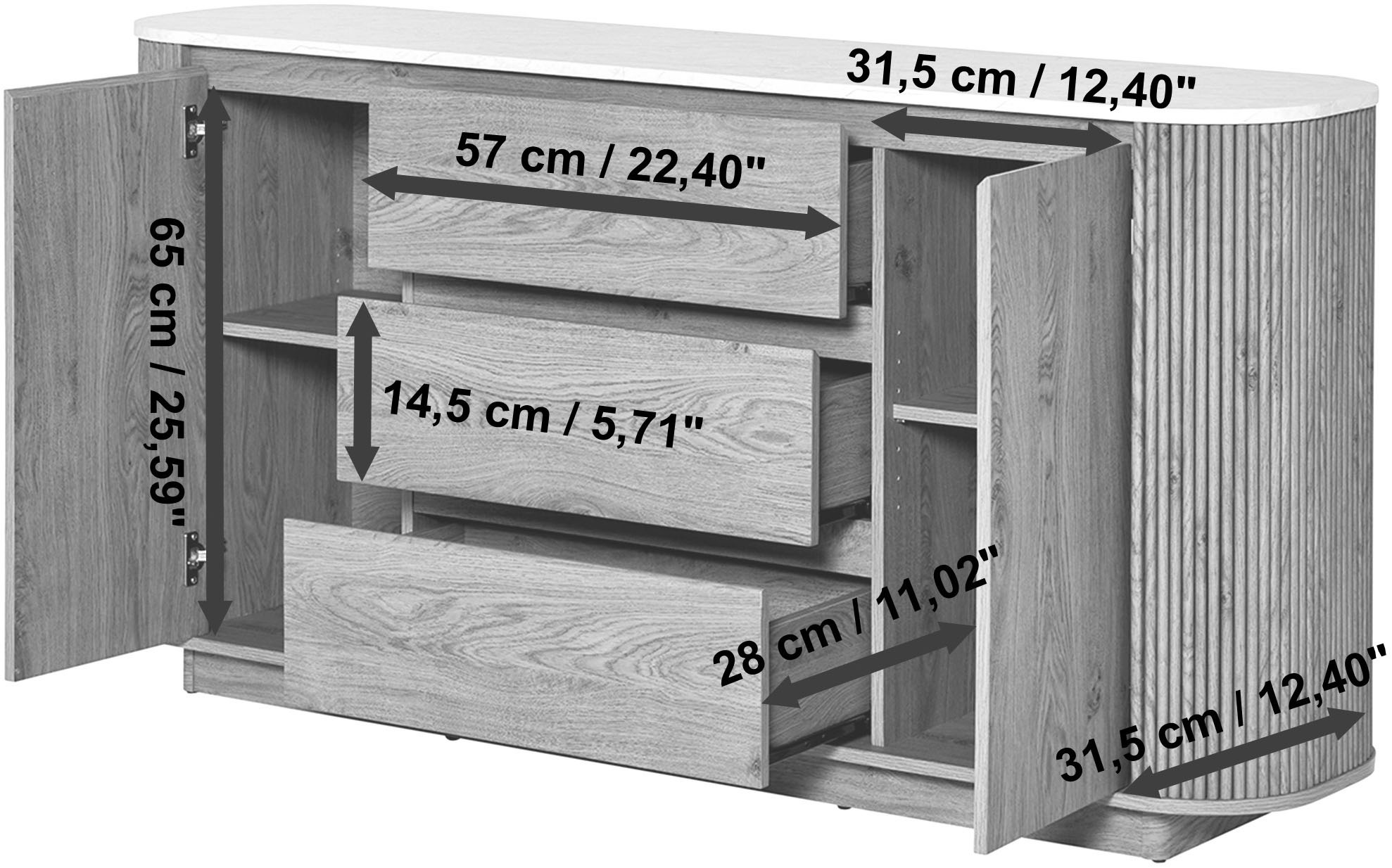Jahnke Sideboard »GROOVE SB 160«, (1 St.), Sideboard, abgerundet, Marmor-Look, Breite ca. 159,5 cm