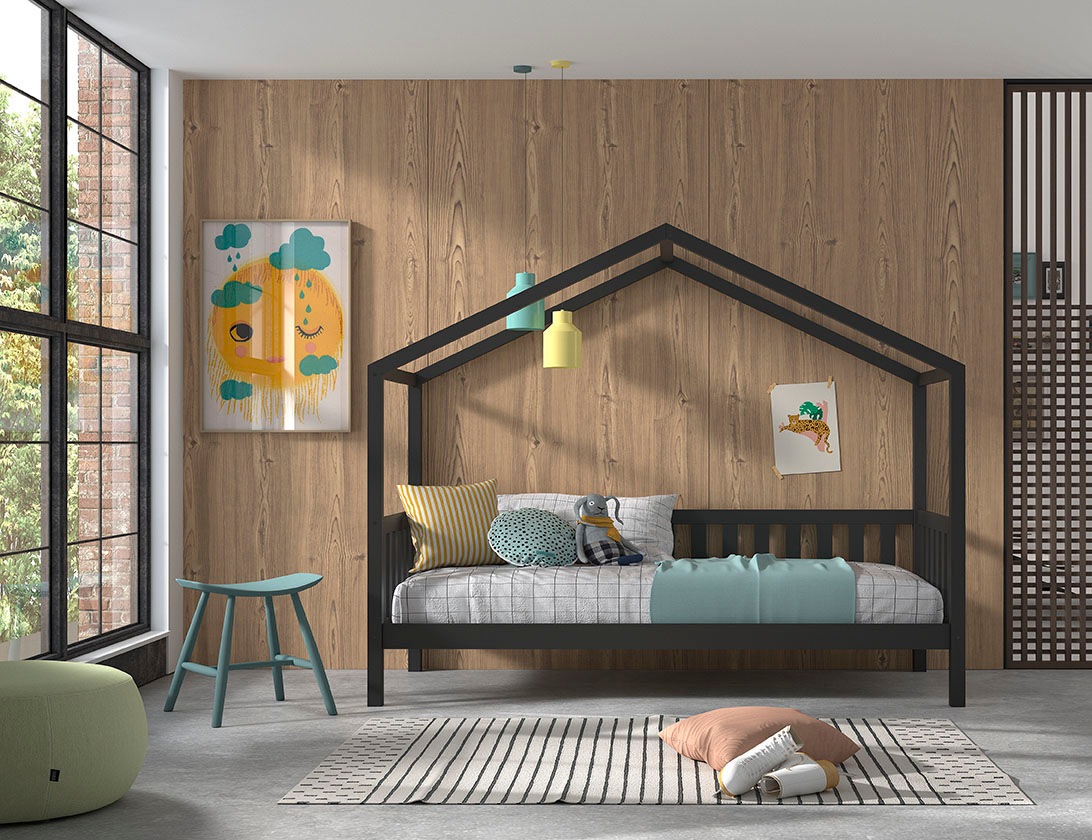 Vipack Hausbett »Dallas«, (Made in Europe), 90x200 cm, inkl. Rolllattenrost, Kiefer anthrazit,mit o. Bettschublade