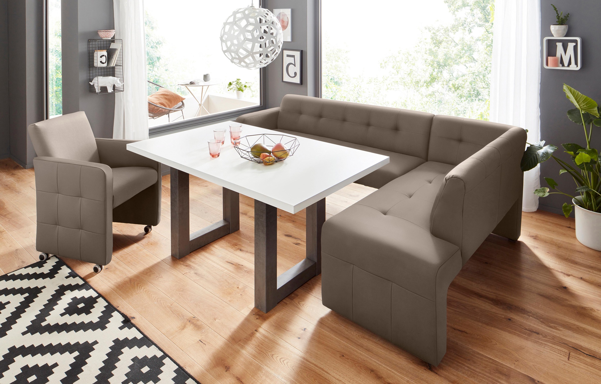 exxpo - sofa fashion Eckbank »Barista mit toller Detailverarbeitung, hohe Bodenfreiheit«, Komfortsitzhöhe 49cm, Frei im Raum stellbar