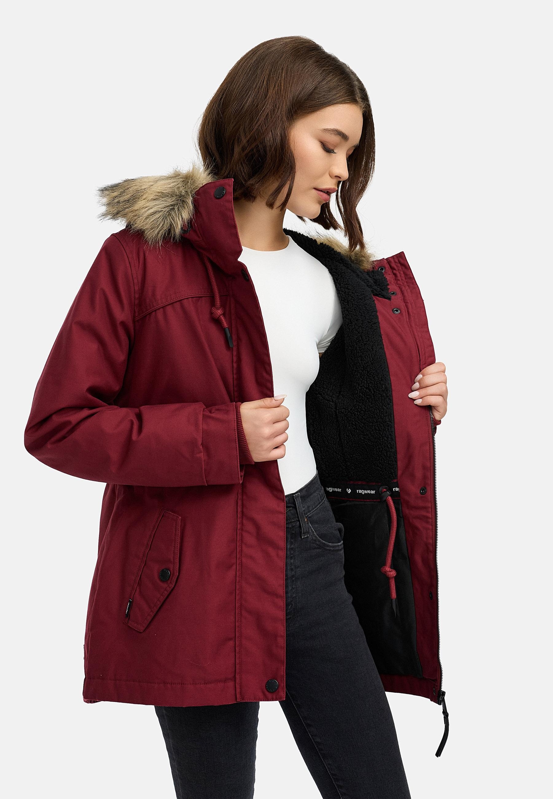 Ragwear Winterjacke »Tawny Short YOUMODO« mit Kapuze Warme Jacke mit großer Kapuze und Kunstfellkragen