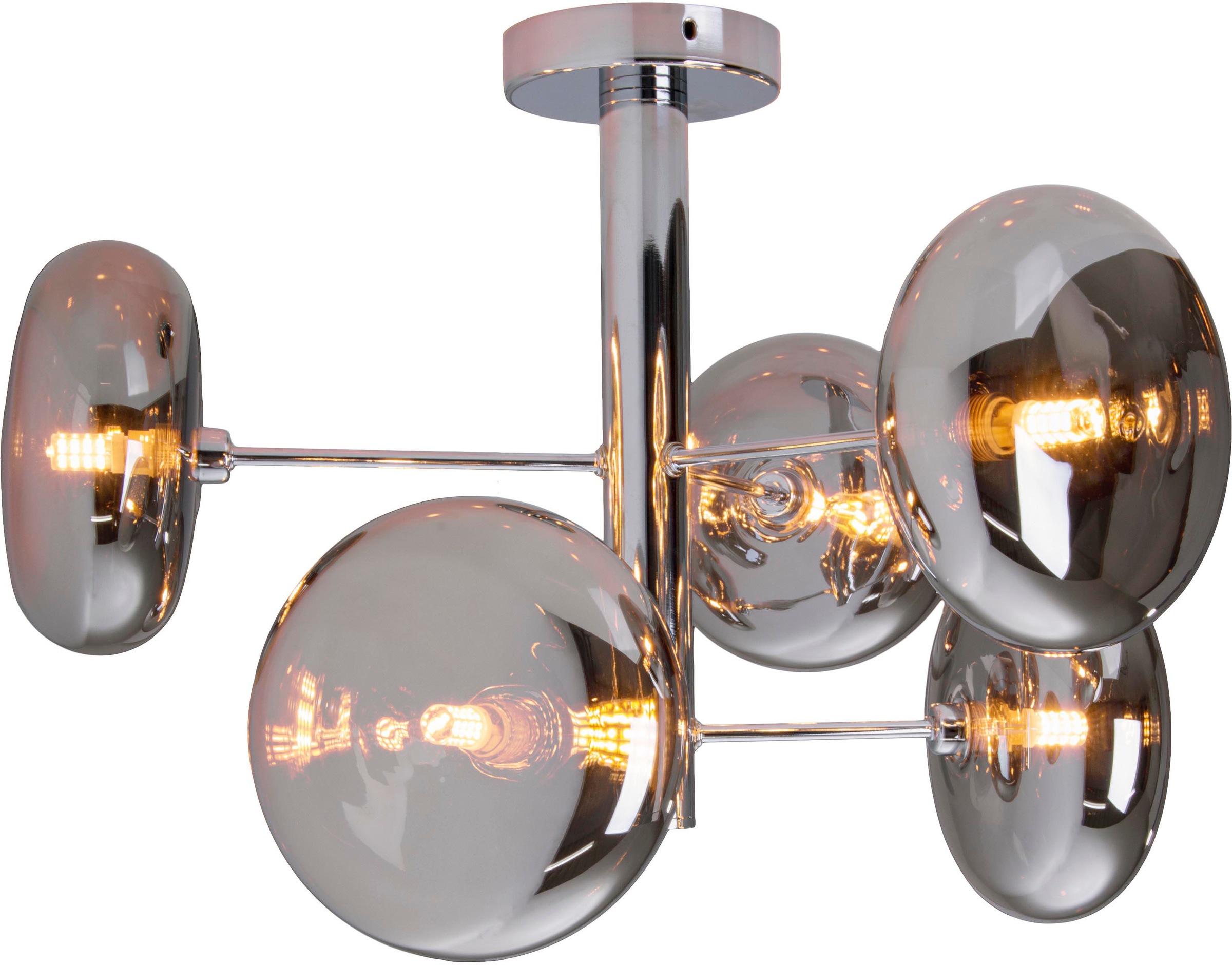 näve Deckenleuchten »Orion«, 6 flammig, Leuchtmittel G9 | ohne Leuchtmittel, Glasschirme, 6flg. G9, exkl. Leuchtmittel, chrom-smokey, D: 53cm