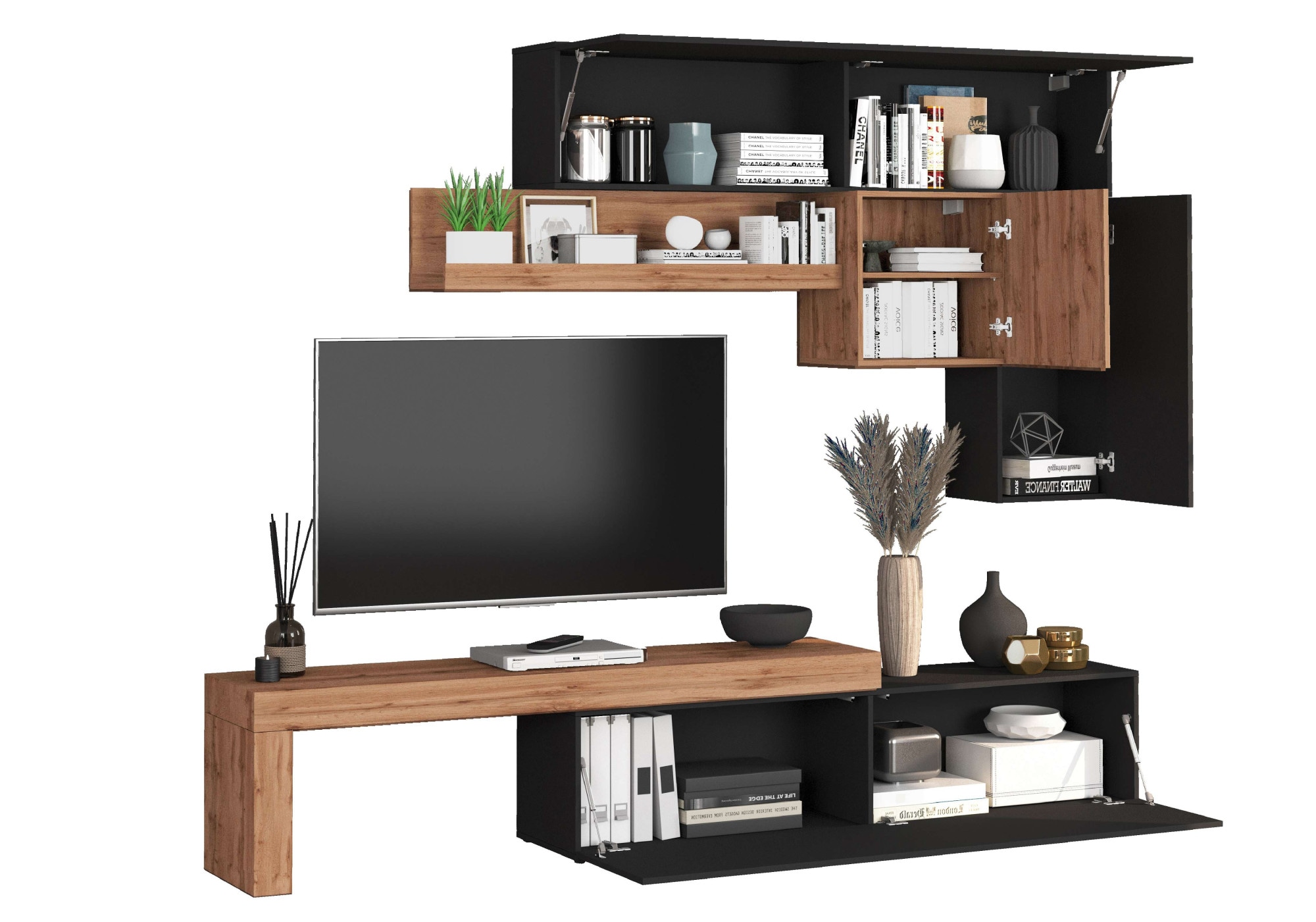 INOSIGN Wohnwand »Chronos Wohnwand, Medienwand, 5-er set«, (Set, 5 St.), ca. 270 cm mit Hängeschränke, Würfel, Regal, Lowboard, Made in Italy