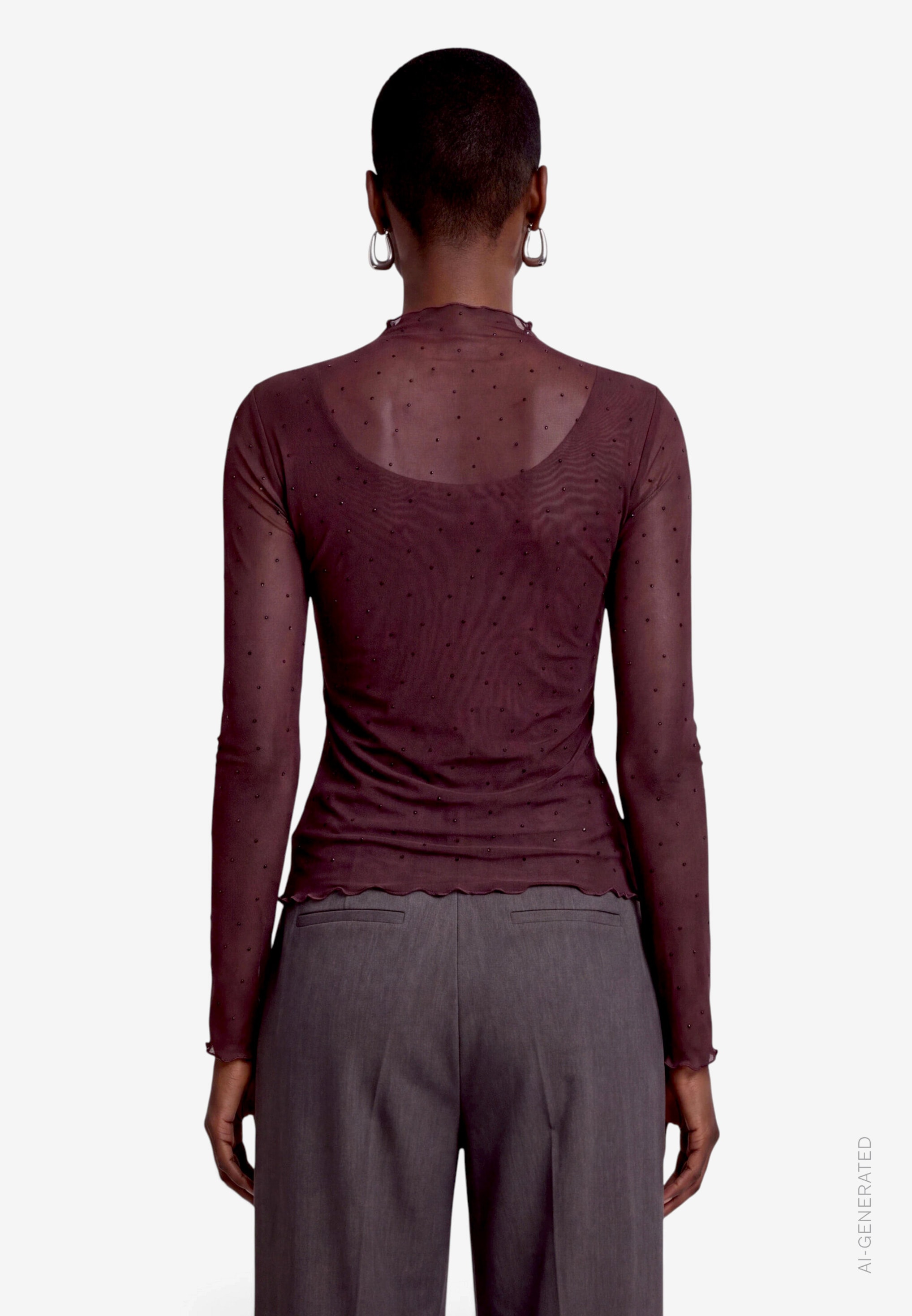 Zero Langarmshirt Mesh-Shirt mit Glitzersteinen / Transparent
