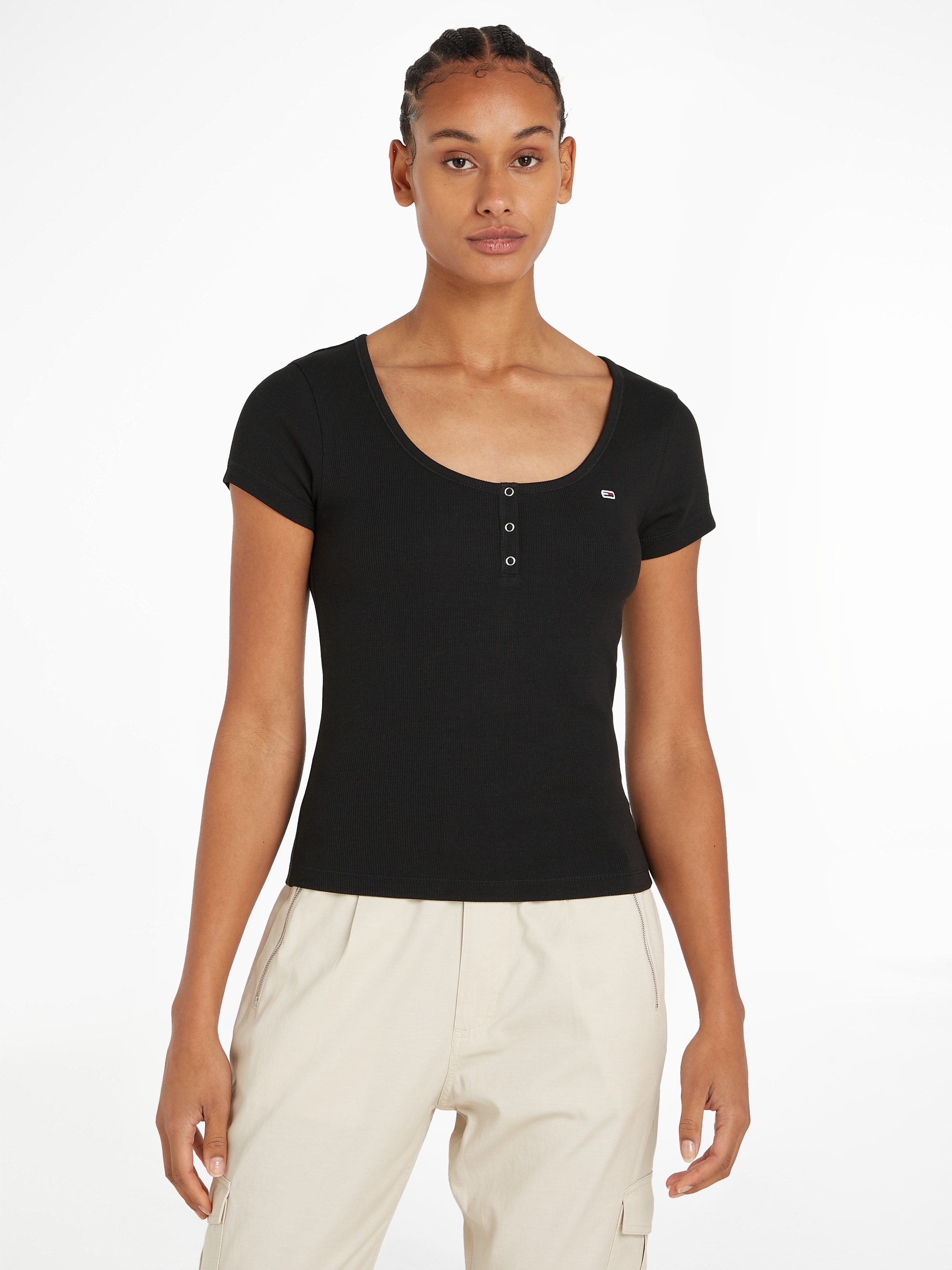 Tommy Jeans Rundhalsshirt "TJW SLIM HENLEY TOP SS", mit Tommy Jeans Flagge günstig online kaufen