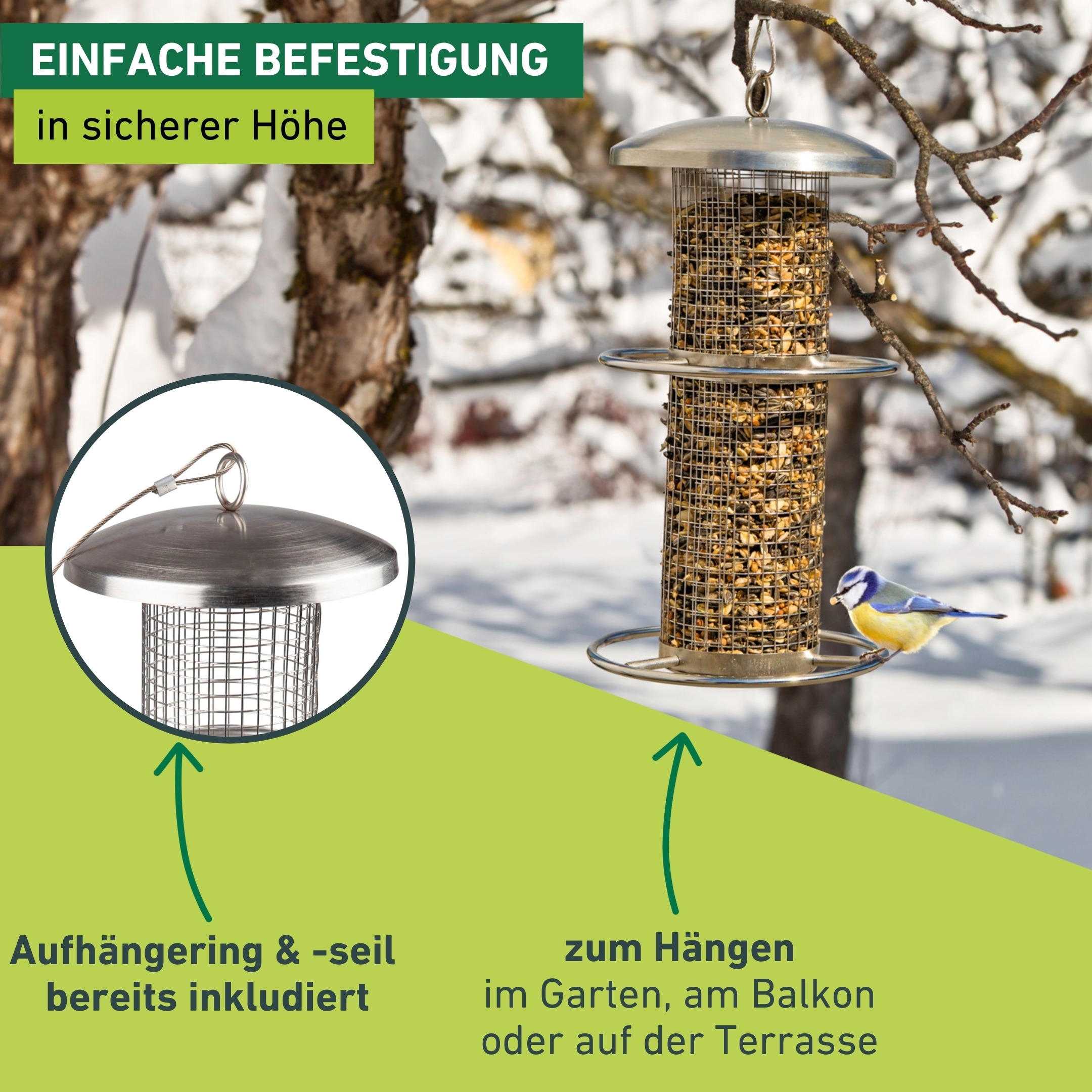 Windhager Futterhaus »Pick-Up, Futterspender aus wetterfestem Edelstahl« Futterstation inkl. Aufhängung, Füllmenge ca. 0,9L, 14 x 14 x 28cm
