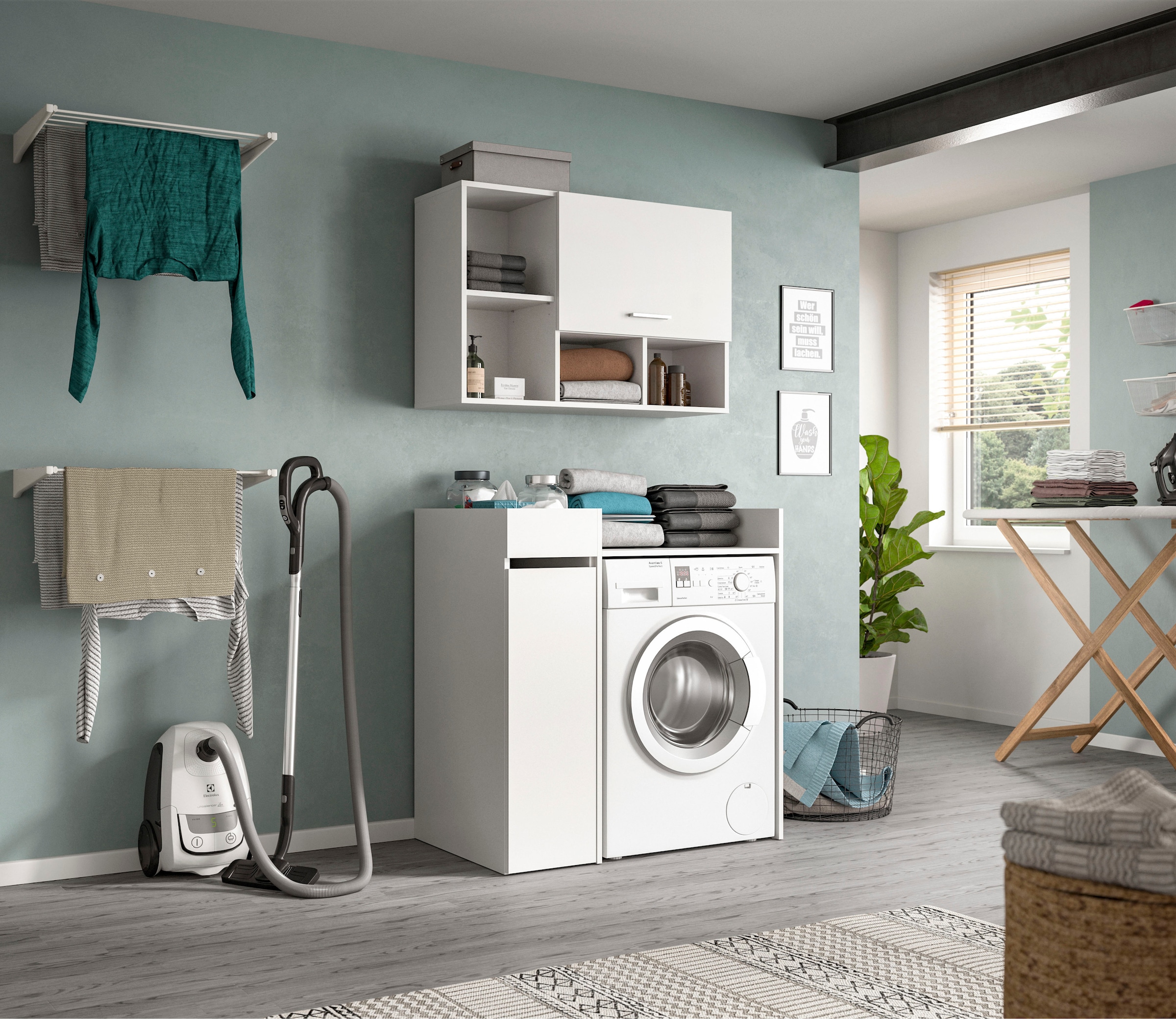 welltime Badmöbel-Set »FALAS, TOPSELLER!, 3-teilig, Hauswirtschaftsraum Set, Breite 95 cm« Set, bestehend aus: Waschmaschinenumbauschrank, Standregal & Hängeschrank, 3 Stk. tlg.