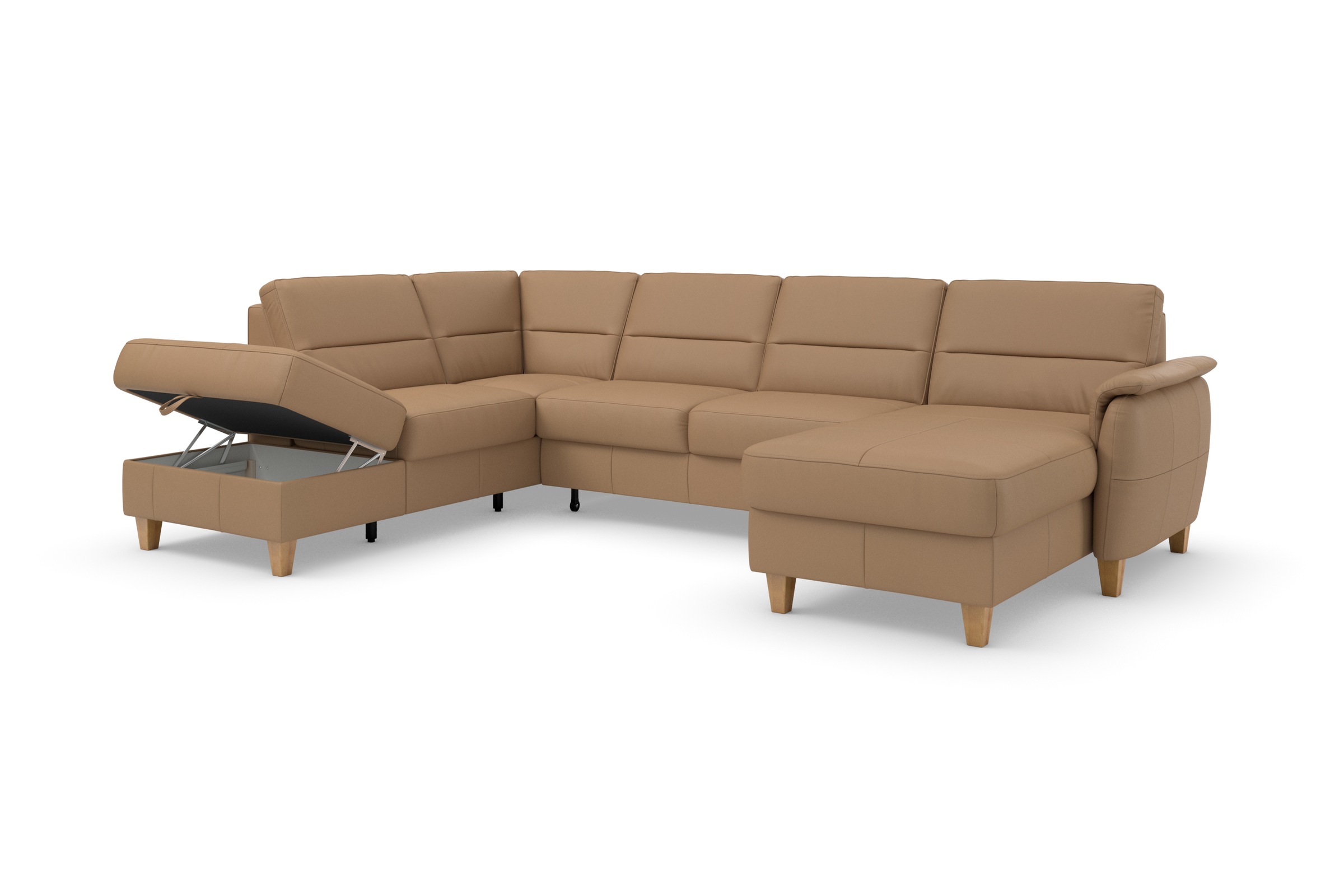 Home affaire Wohnlandschaft »Palmera U-Form, B: 308 cm«, optional Bettfunktion & Bettkasten, Federkern