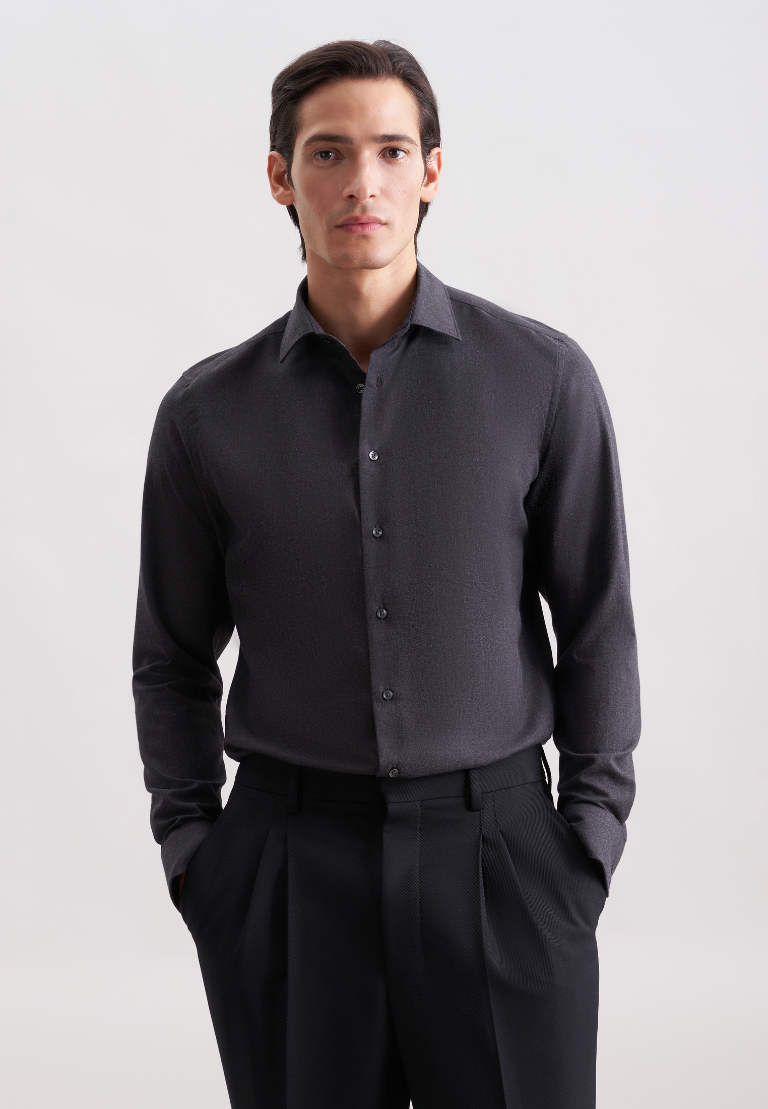 seidensticker Flanellhemd "Schwarze Rose" Slim 1/1 Kentkragen Uni günstig online kaufen