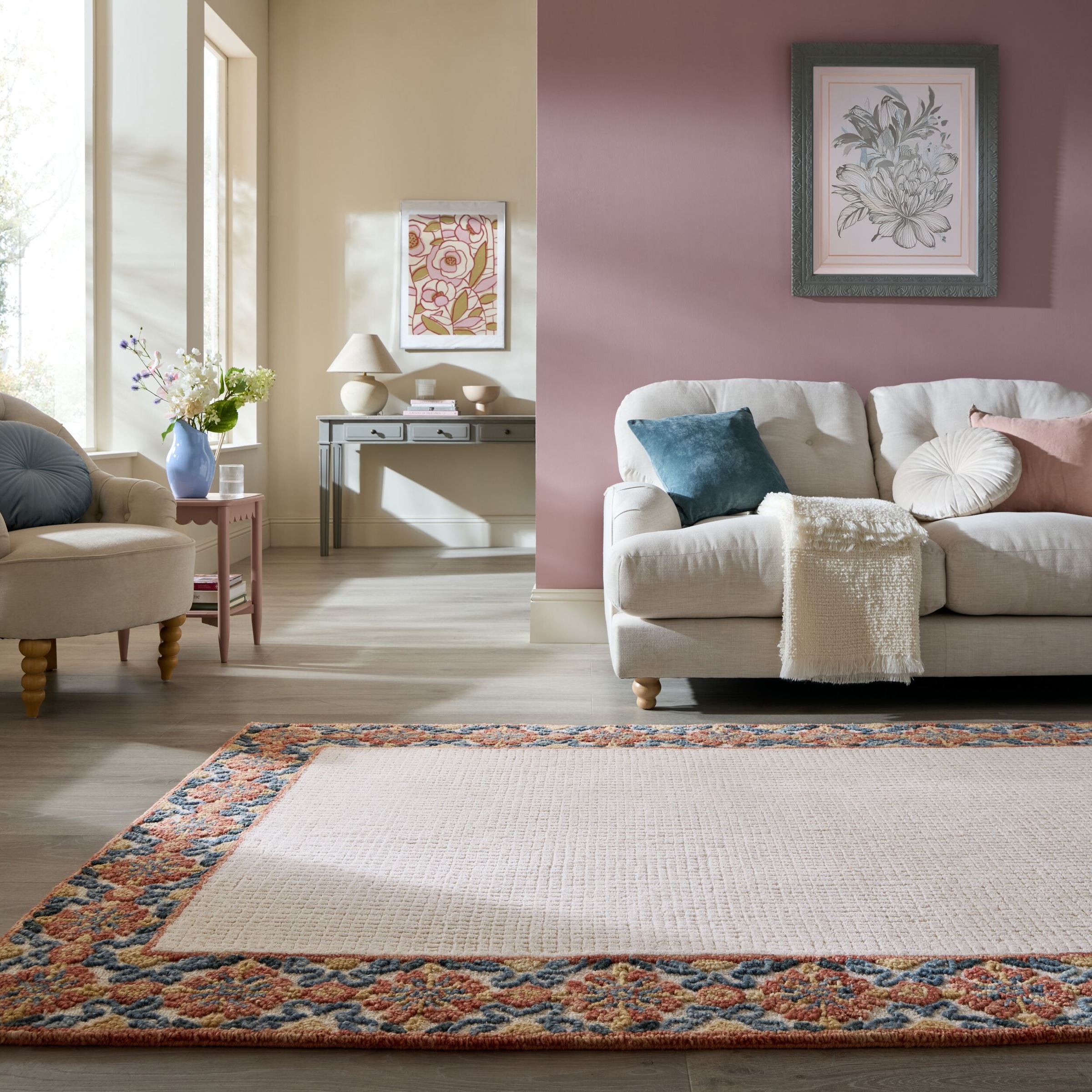 FLAIR RUGS Teppich "MYLA FLORAL FRAME" rechteckig 8 mm Höhe mit floralem Rahmen