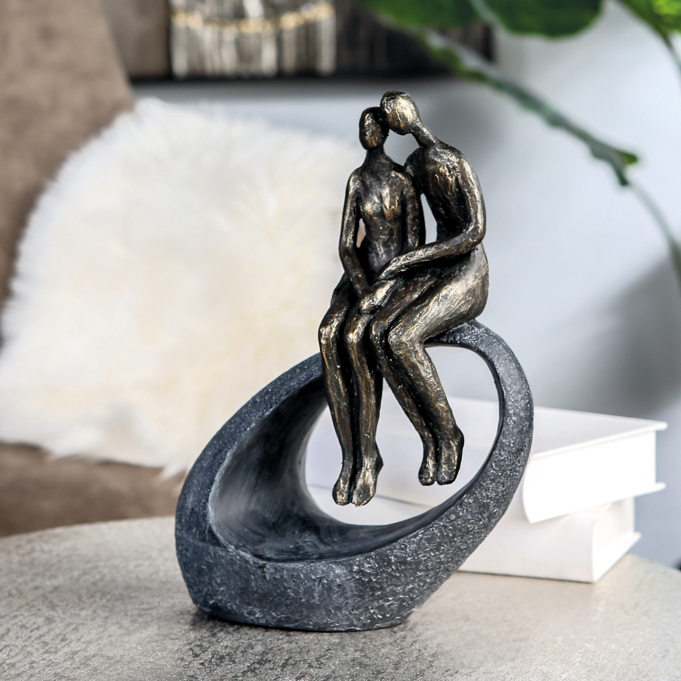 Casablanca by Gilde Dekofigur "Skulptur Moment, bronzefarben/grau" Dekoobjekt, Höhe 27, Pärchen, mit Spruchanhänger, Wohnzimmer