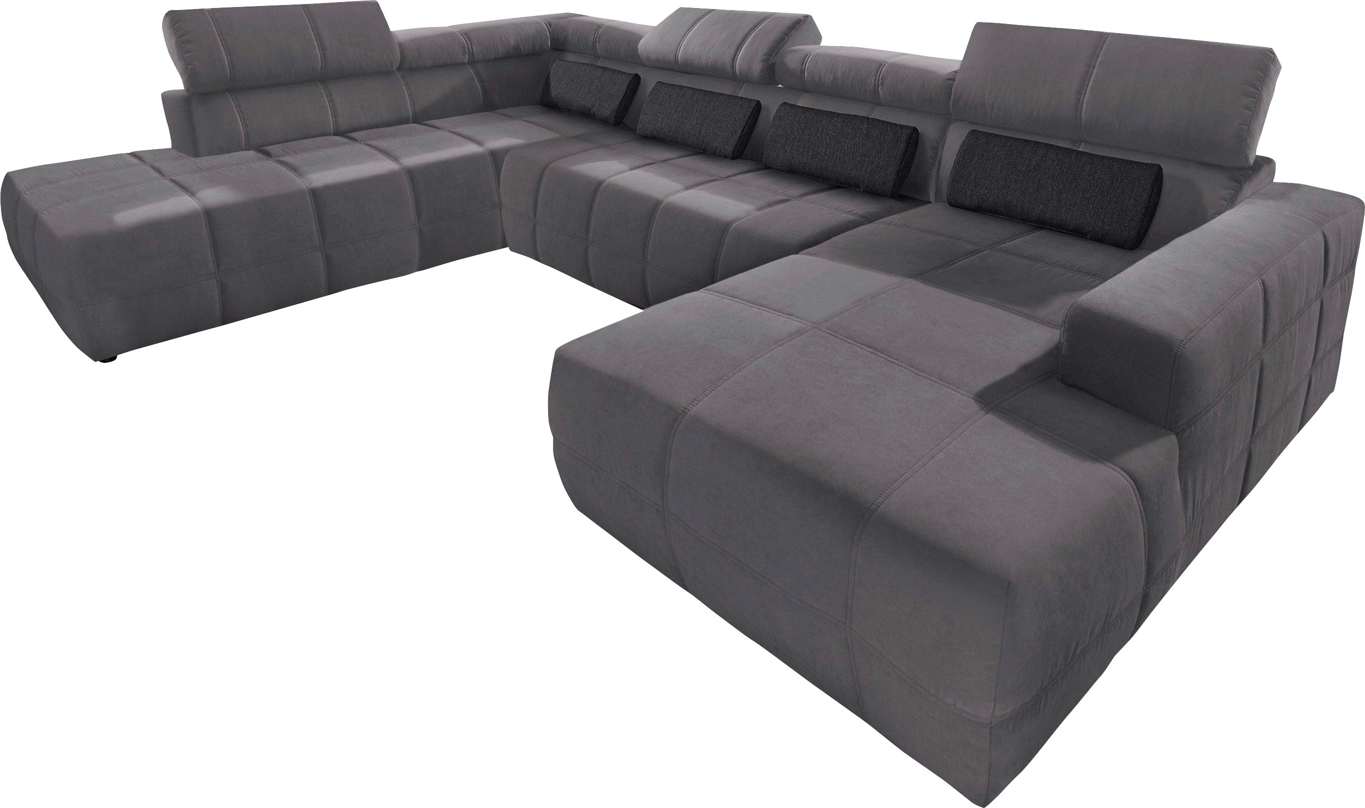 DOMO collection Wohnlandschaft "BRANDON belastbar bis 140 kg/Sitz, 359x228 cm, U-Form" mit Sitztiefenverstellung, Luxus-Microfaser, dunkelgrau
