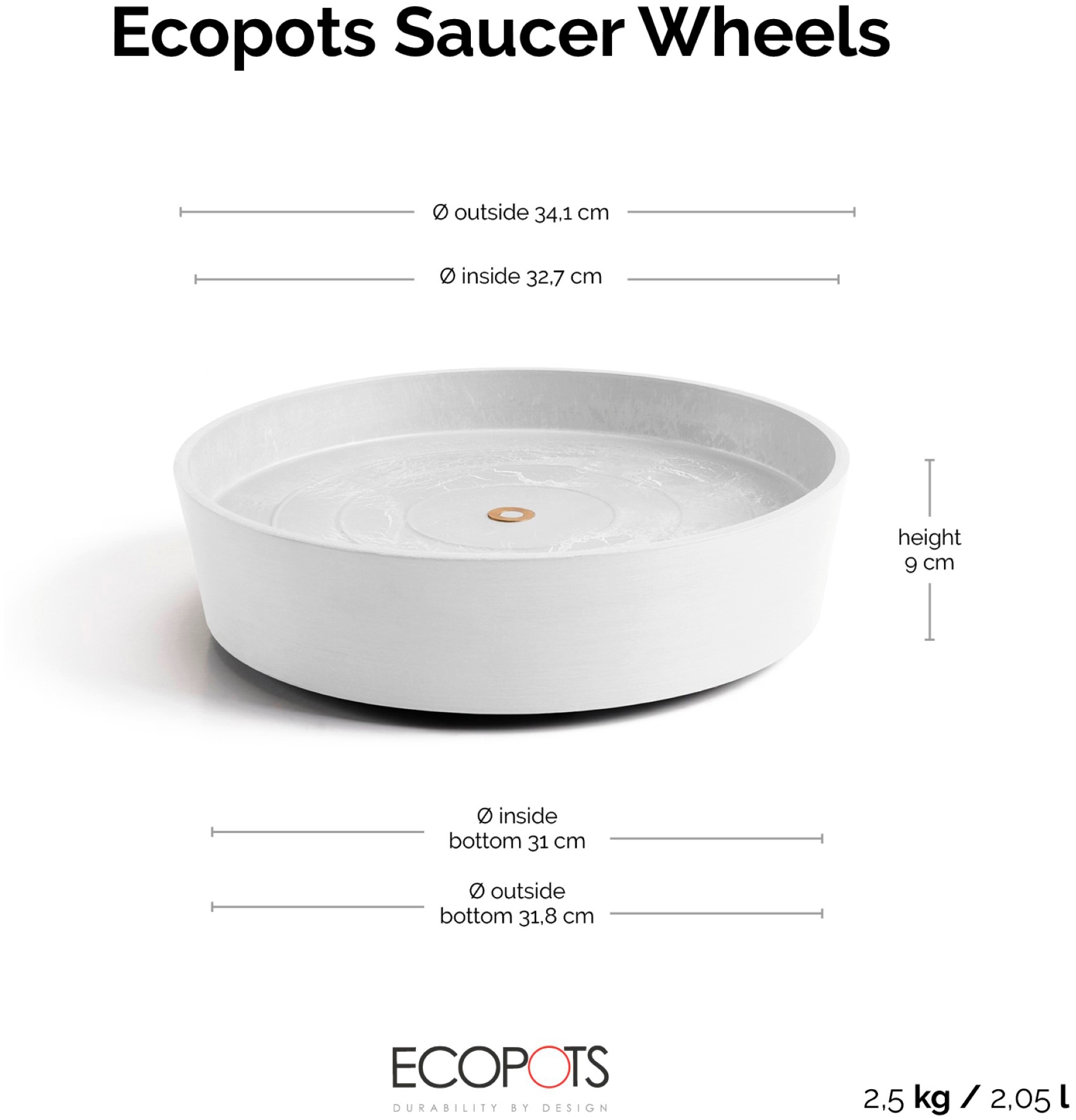 ECOPOTS Topfuntersetzer »mit Rollen 40 Weiß«, für innen und außen: frostsicher, bruchsicher und lichtbeständig