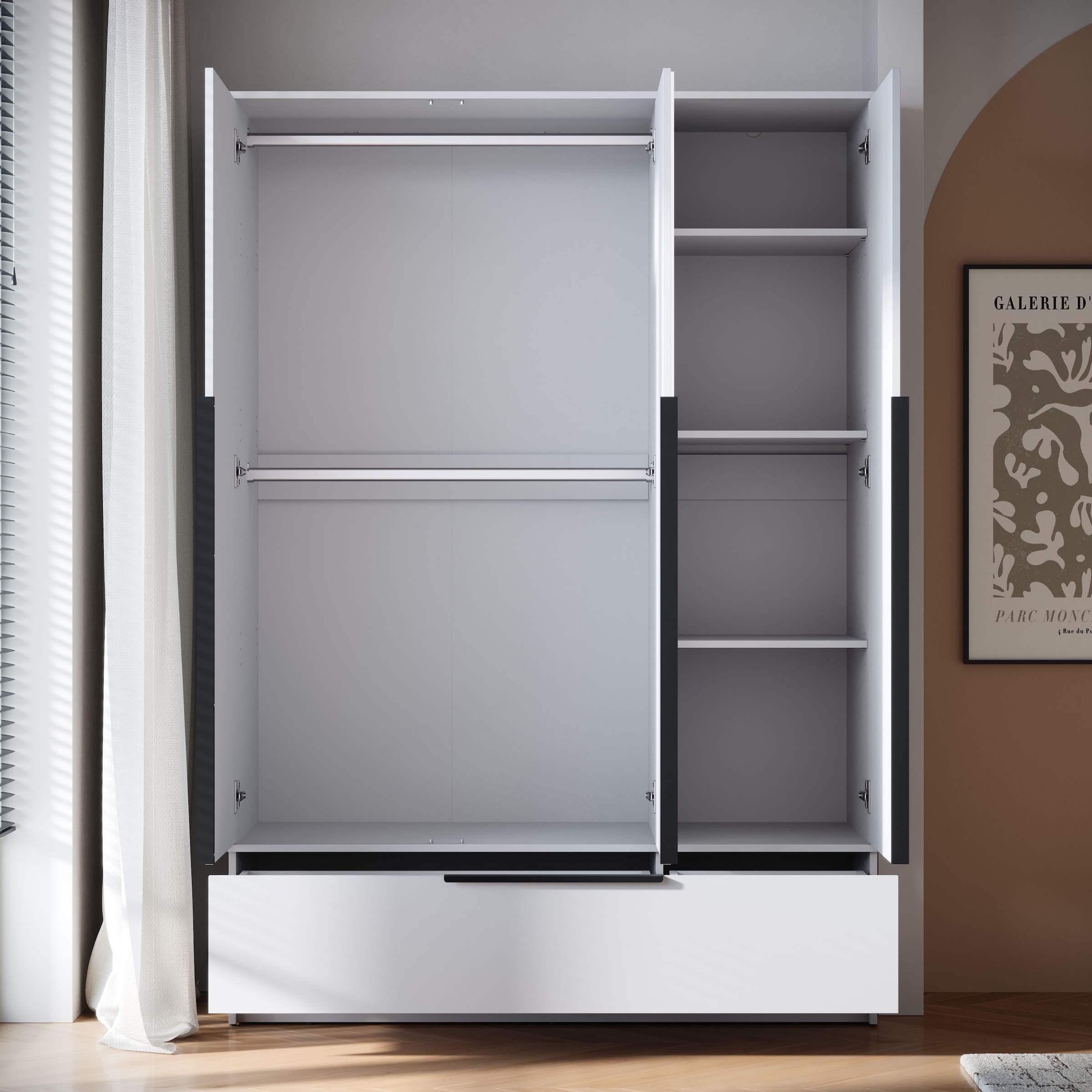Home affaire Kleiderschrank »Spirit Kleiderschrank mit Spiegel, Schublade und 2 Kleiderstangen« Mit schwarzen Metallgriffen – viel Stauraum und flexible Aufteilung