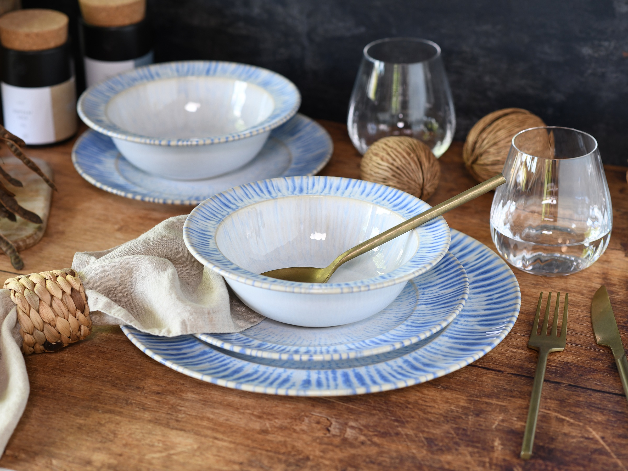 CreaTable Teller-Set »Rondo Summertime Blau, Tellerset 12-tlg«, (Set, 12 tlg.), Maritim, Reaktivglasur