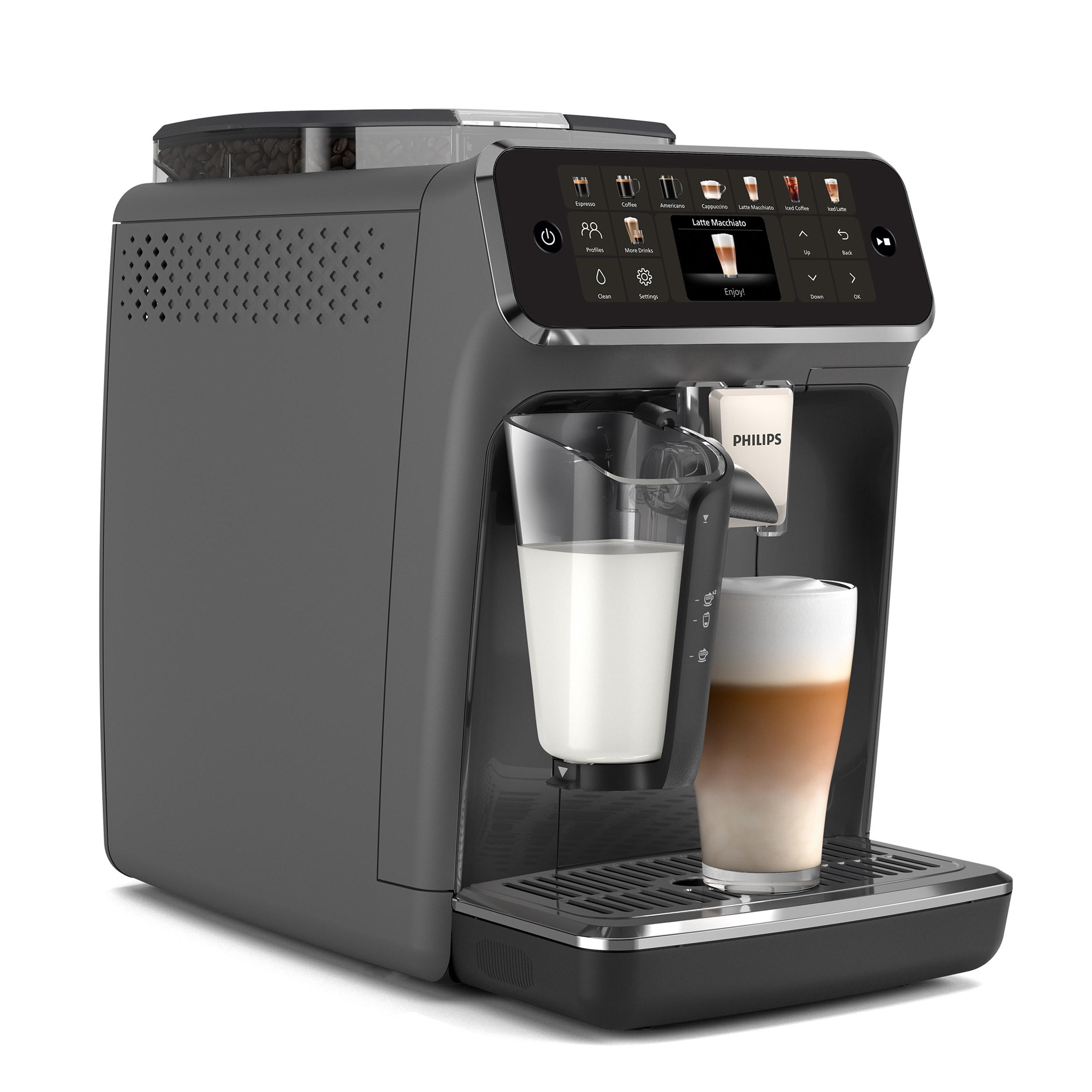 Philips Kaffeevollautomat "EP5544/50 5500 Series, 20 Kaffeespezialitäten (heiß oder eisgekühlt)" LatteGo-Milchsystem, SilentBrew Technologie