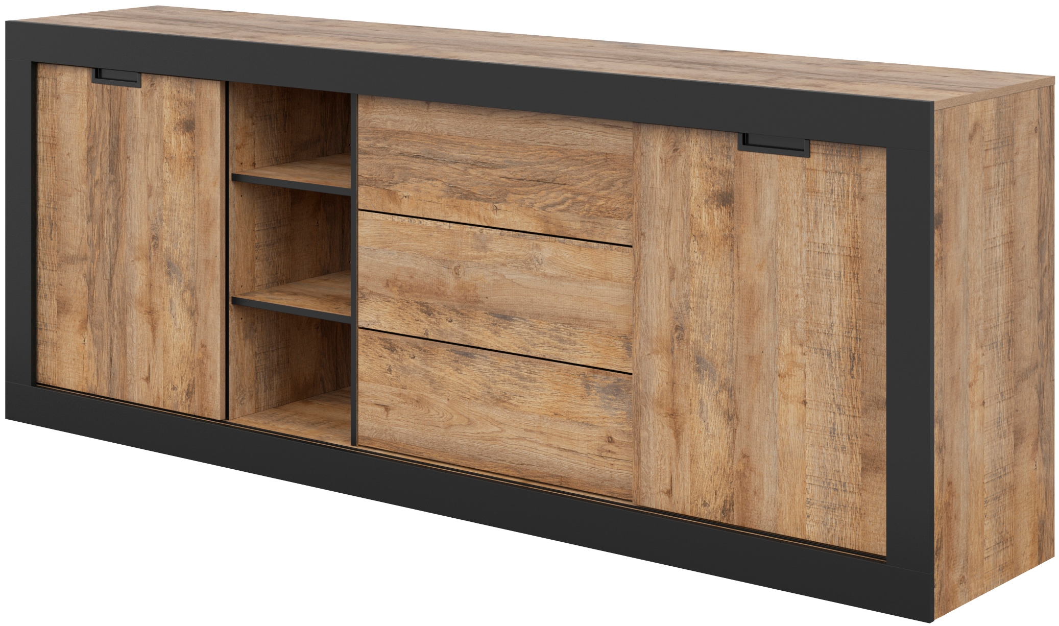 INOSIGN Sideboard »Tudor, Breite 220 cm Aufbewahrungsschrank 2 Schiebetüren/3 Schubkästen«, Anrichte, Kommode Landhausstil viel Stauraum, Einlegeböden verstellbar