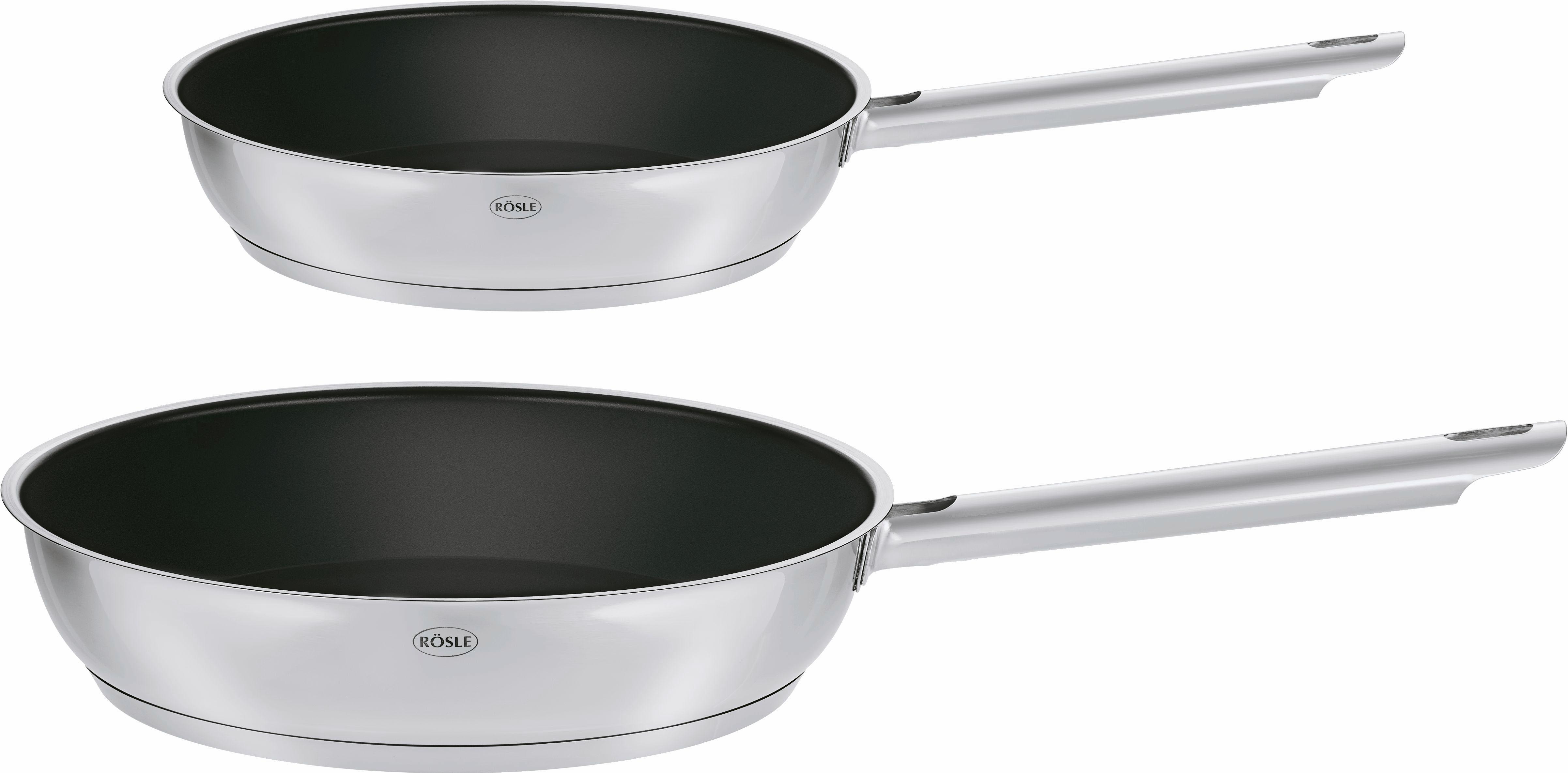 RÖSLE Pfannen-Set "ELEGANCE" Edelstahl 18/10 Set, 1x Bratpfanne Ø 20 cm, 1x Bratpfanne Ø 28 cm, 2 Stk. tlg. Antihaftversiegelung, spülmaschinengeeignet, Induktion