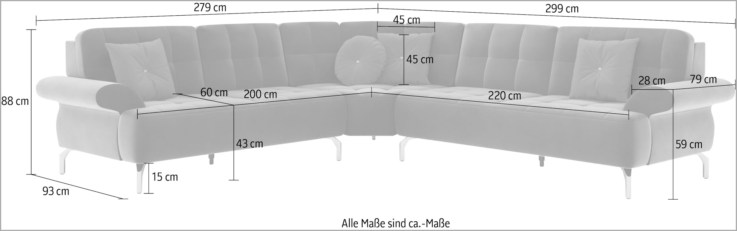 sit&more Ecksofa »Orient 1 L-Form«, inkl. 4 Zierkissen mit Strass-Stein, goldfarbene Metallfüße