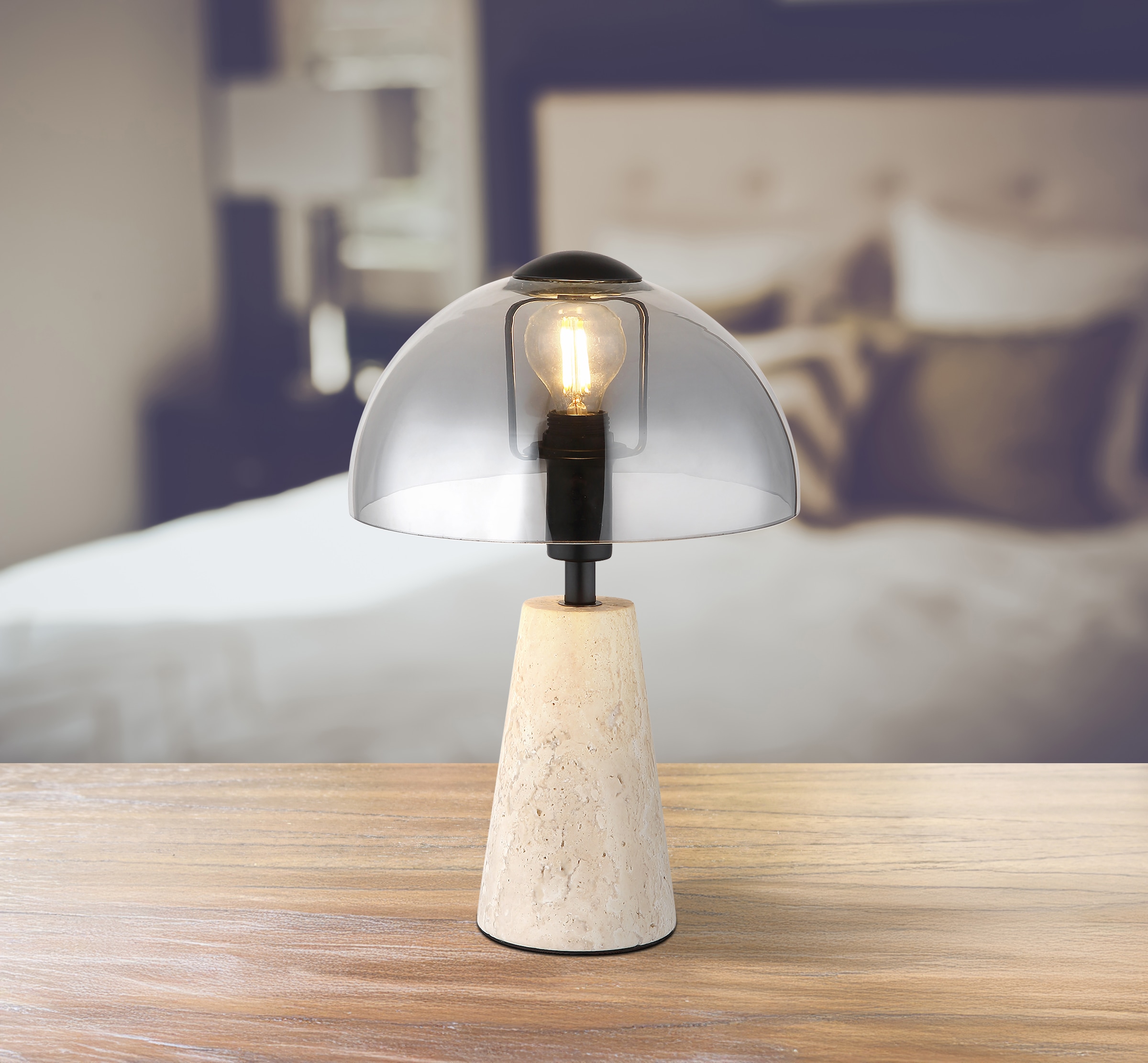 GLOBO LIGHTING Tischleuchte »LARS« E14 1 Stk. Tischleuchte für Wohn- & Schlafzimmer Travertin