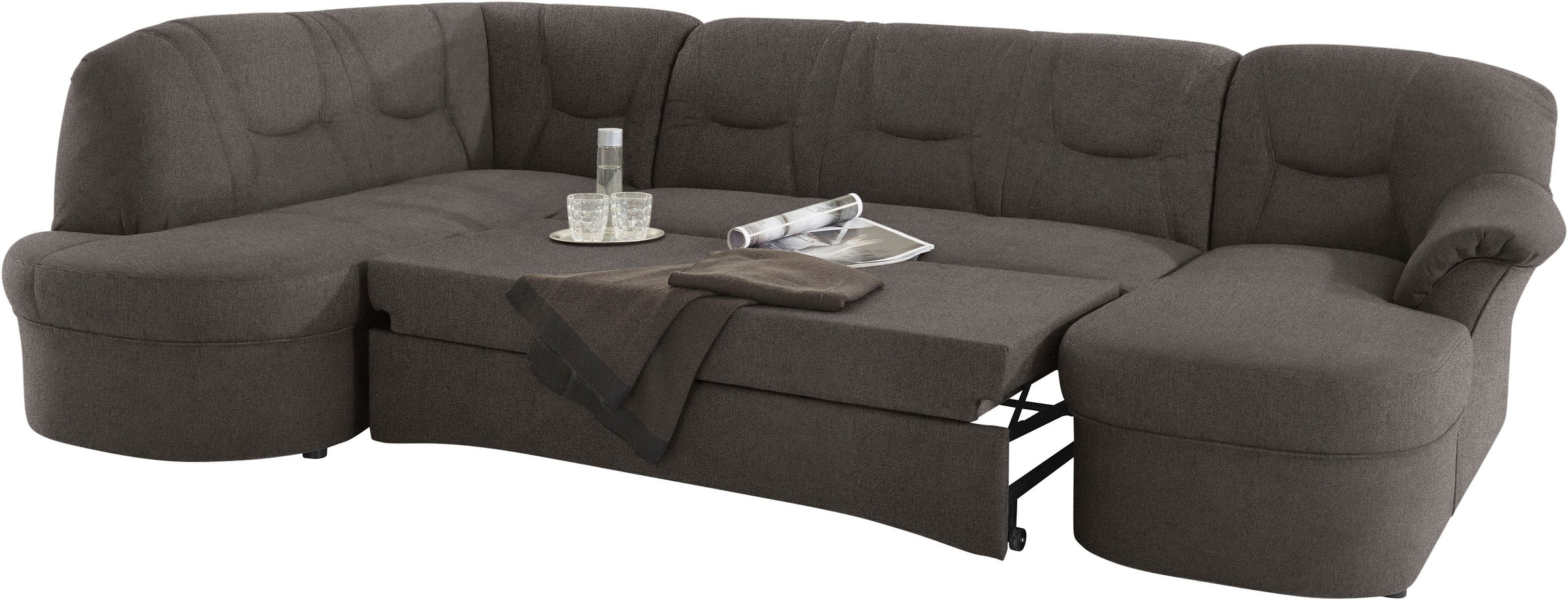 DOMO collection Wohnlandschaft »Sarafina, zeitlos und komfortabel, optional mit Federkern, U-Form«, wahlweise mit Bettfunktion