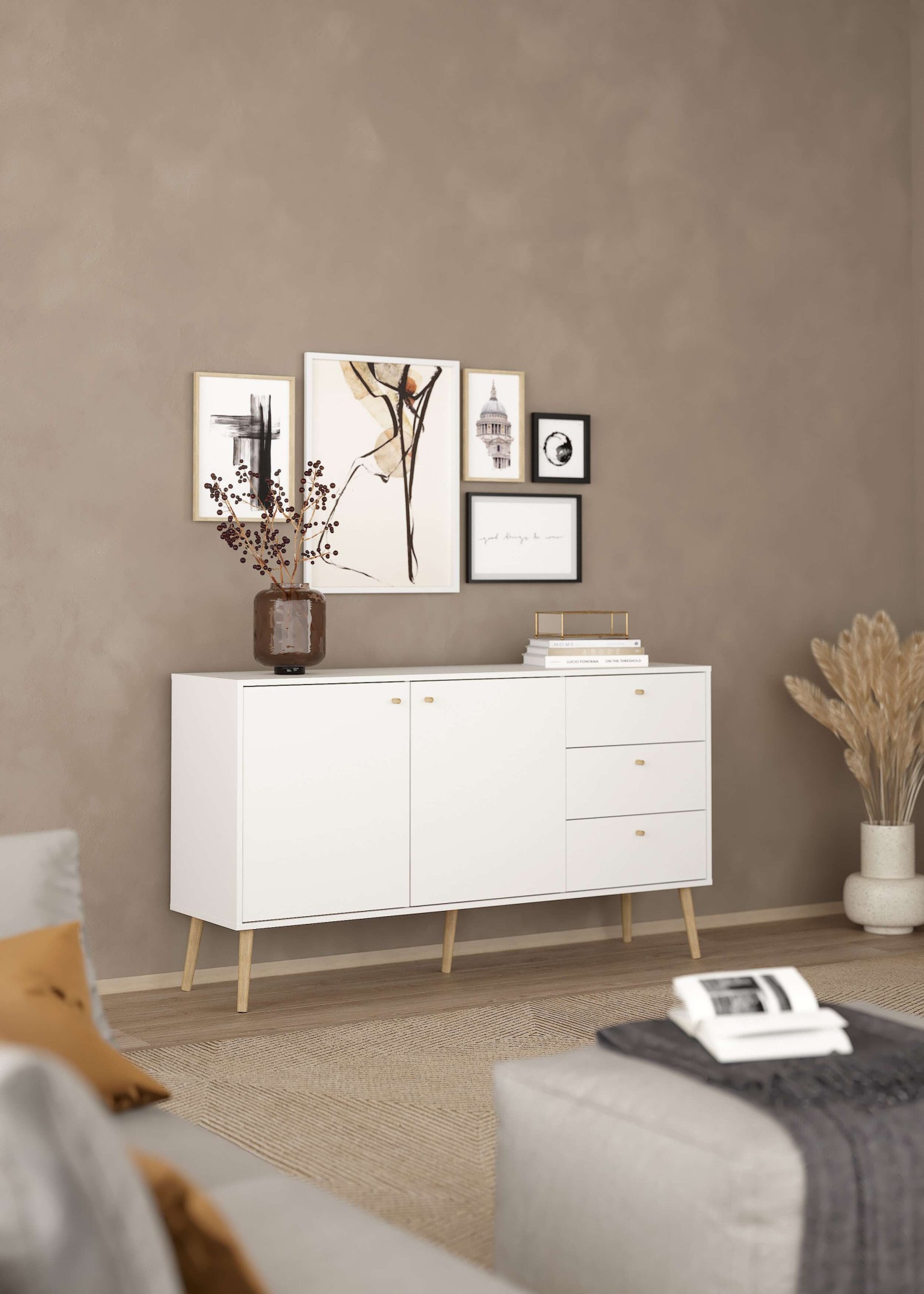 Home affaire Sideboard "Bodo, Aufbewahrung, Schubladenschrank, Sideboard," Kommode mit 2 Türen, 3 Schubladen, Breite 147 cm