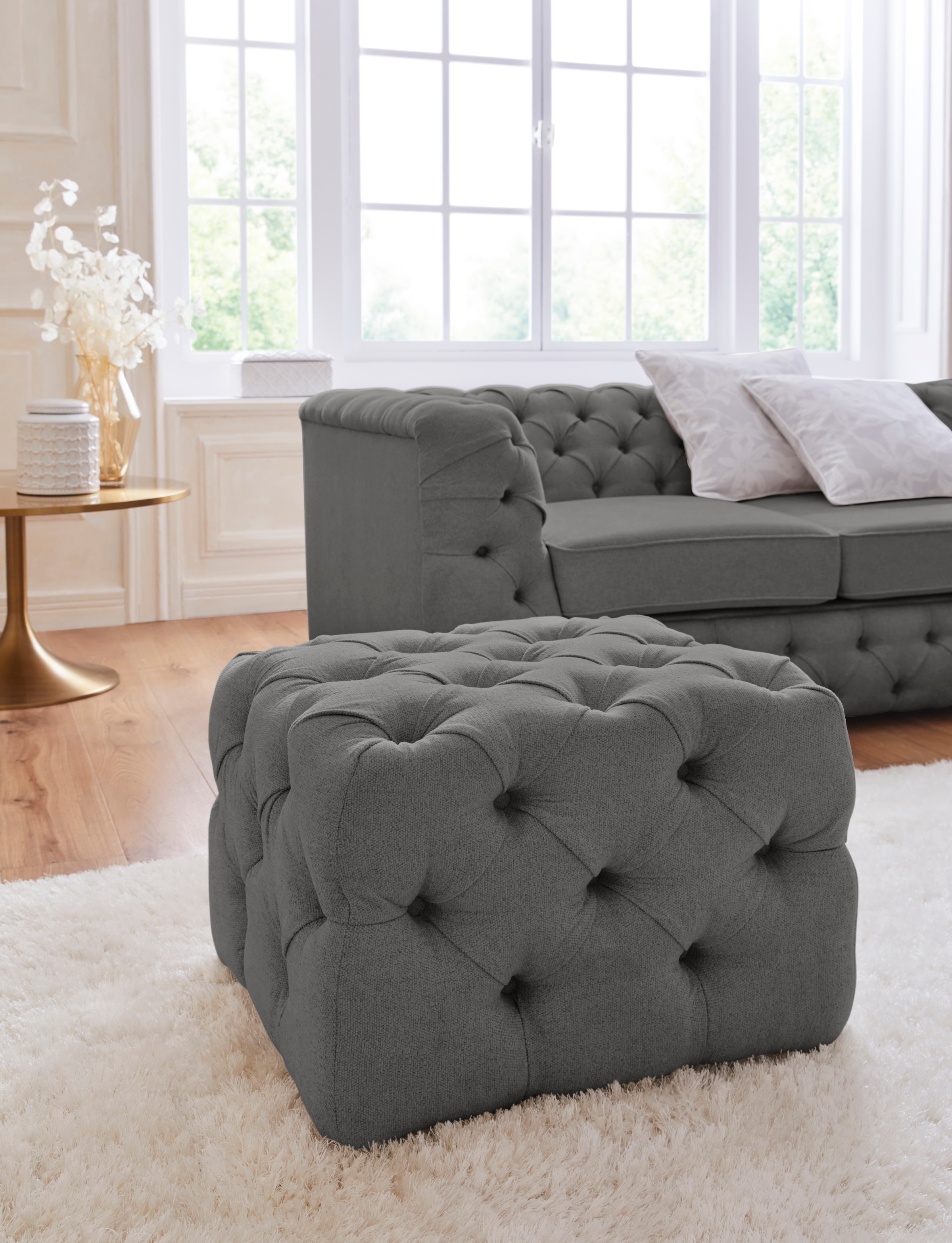 Home affaire Polsterhocker "Kalina", mit klassischer Chesterfield-Knopfheft günstig online kaufen