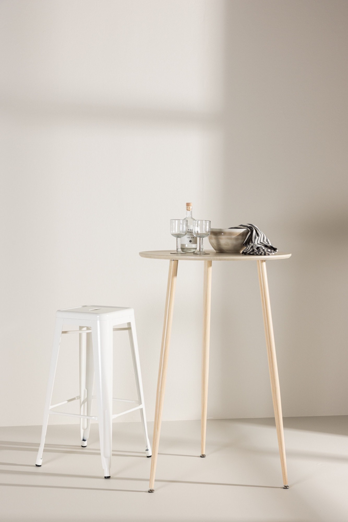 Venture Home Tresentisch "Plaza, runder Bartisch Ø 70 × 105 cm in hellem Whitewash" Tresentisch, MDF, Stahlbeine, rund, hoch, hell