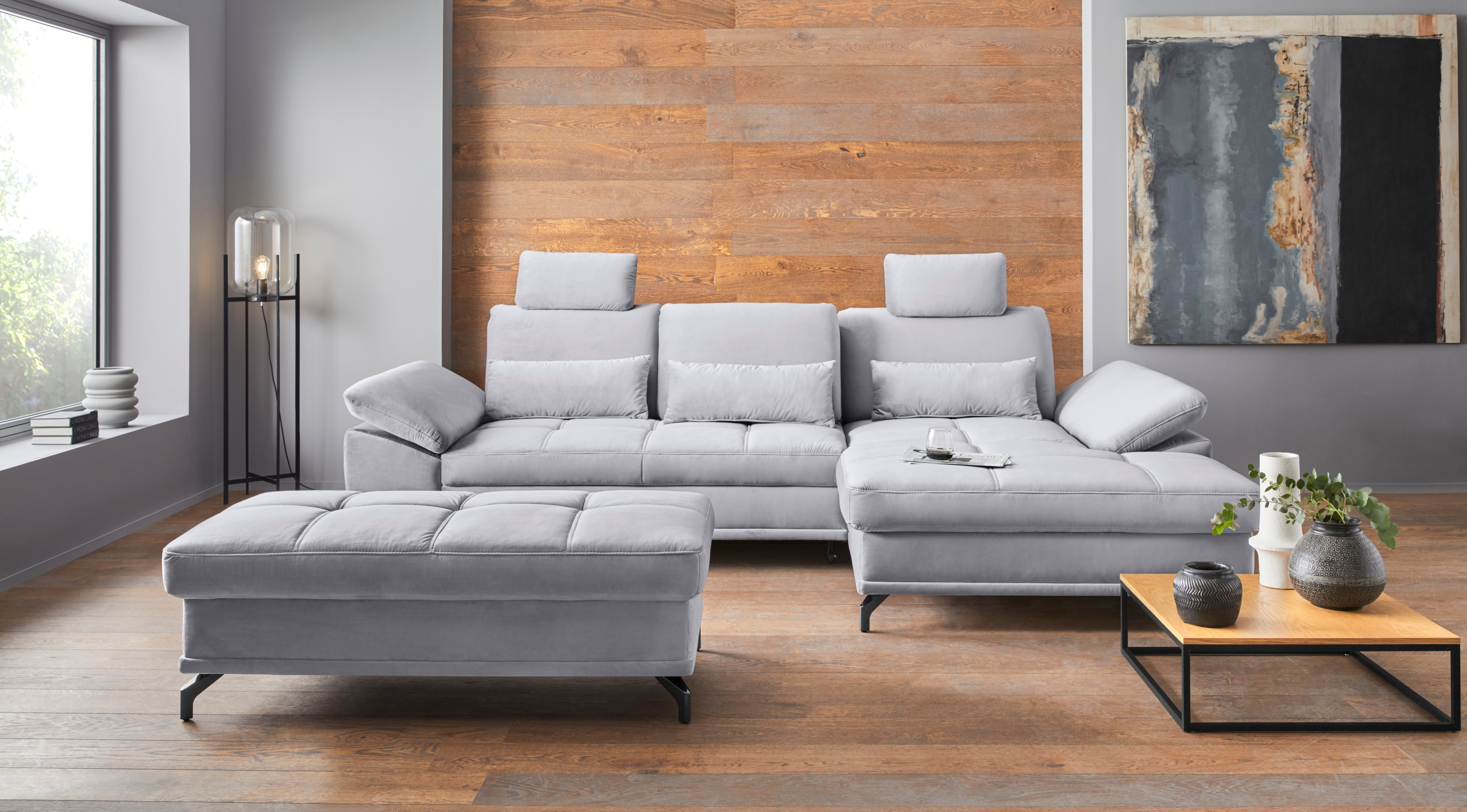OTTO home Ecksofa "Costello L-Form, B: 301cm, Sitztiefen & Armteilverstellung, Federkern" 3 Nierenkissen, mit Schlaffunktion & Bettkasten