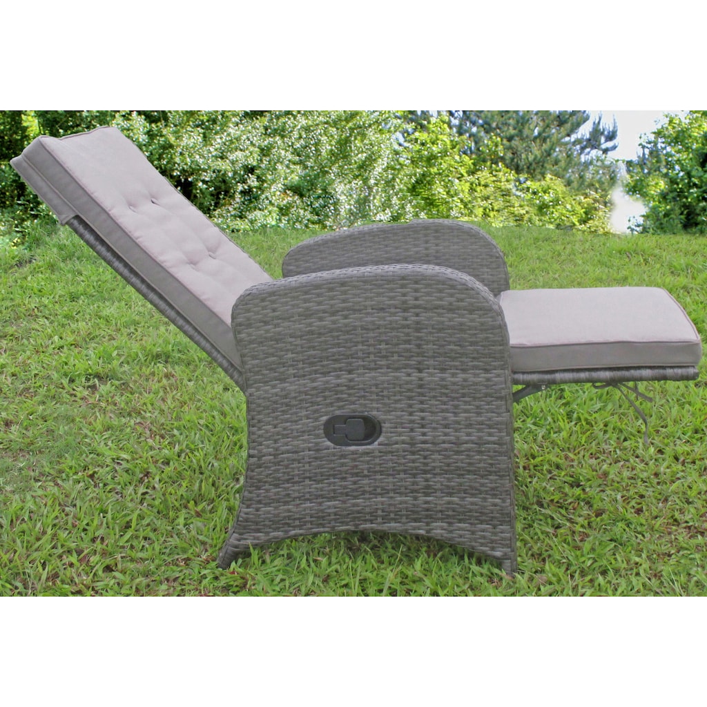 Garden Pleasure Loungesessel »SALERNO«, (Set, 2 St.), Polyrattan, verstellbar, inkl. Auflagen, grau