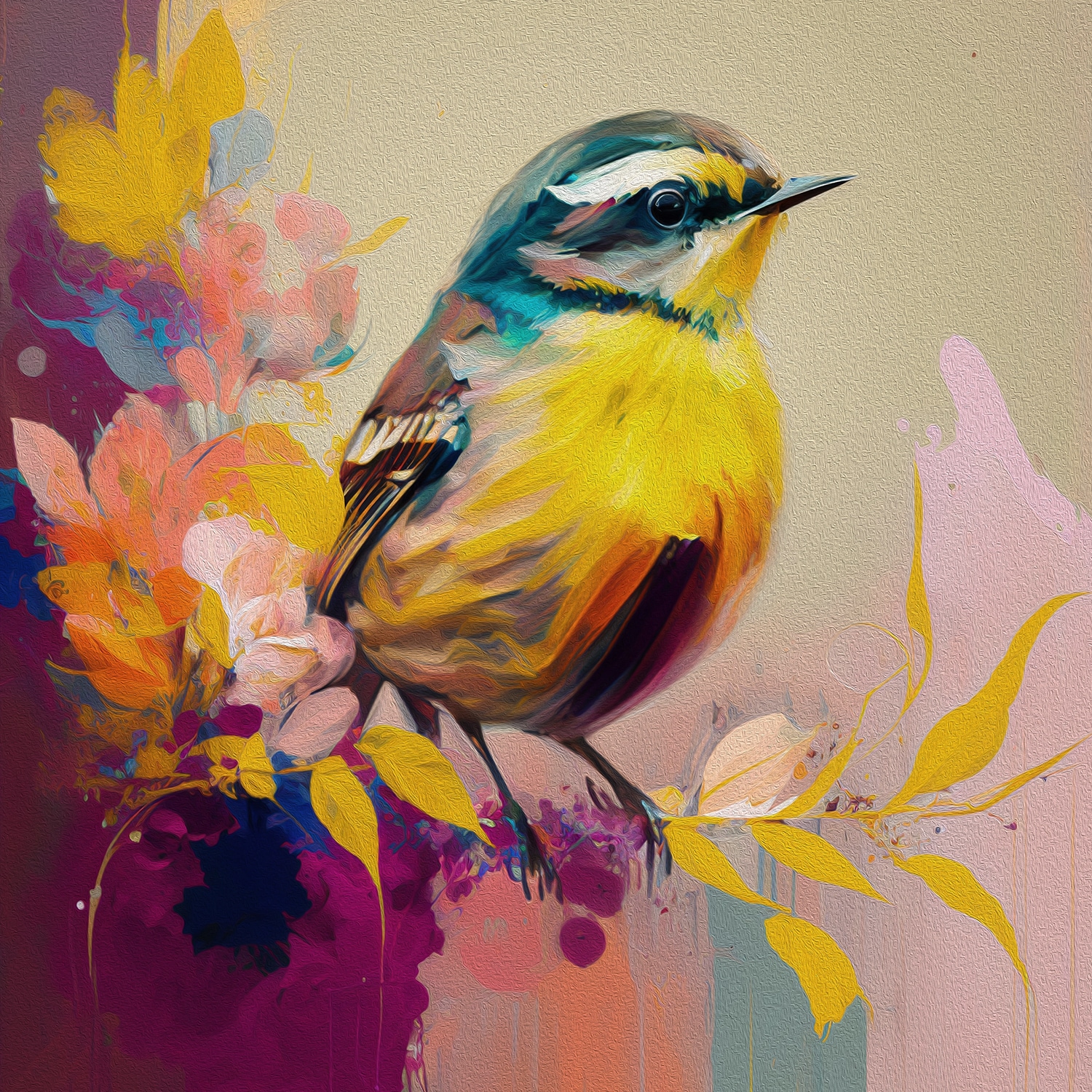 queence Leinwandbild »Susi«, Vögel-Vogelbilder-Blumen-Blumenbilder-klassische Fantasie, (1 St.), Premium-Leinwandstoff, Handarbeit aus Deutschland
